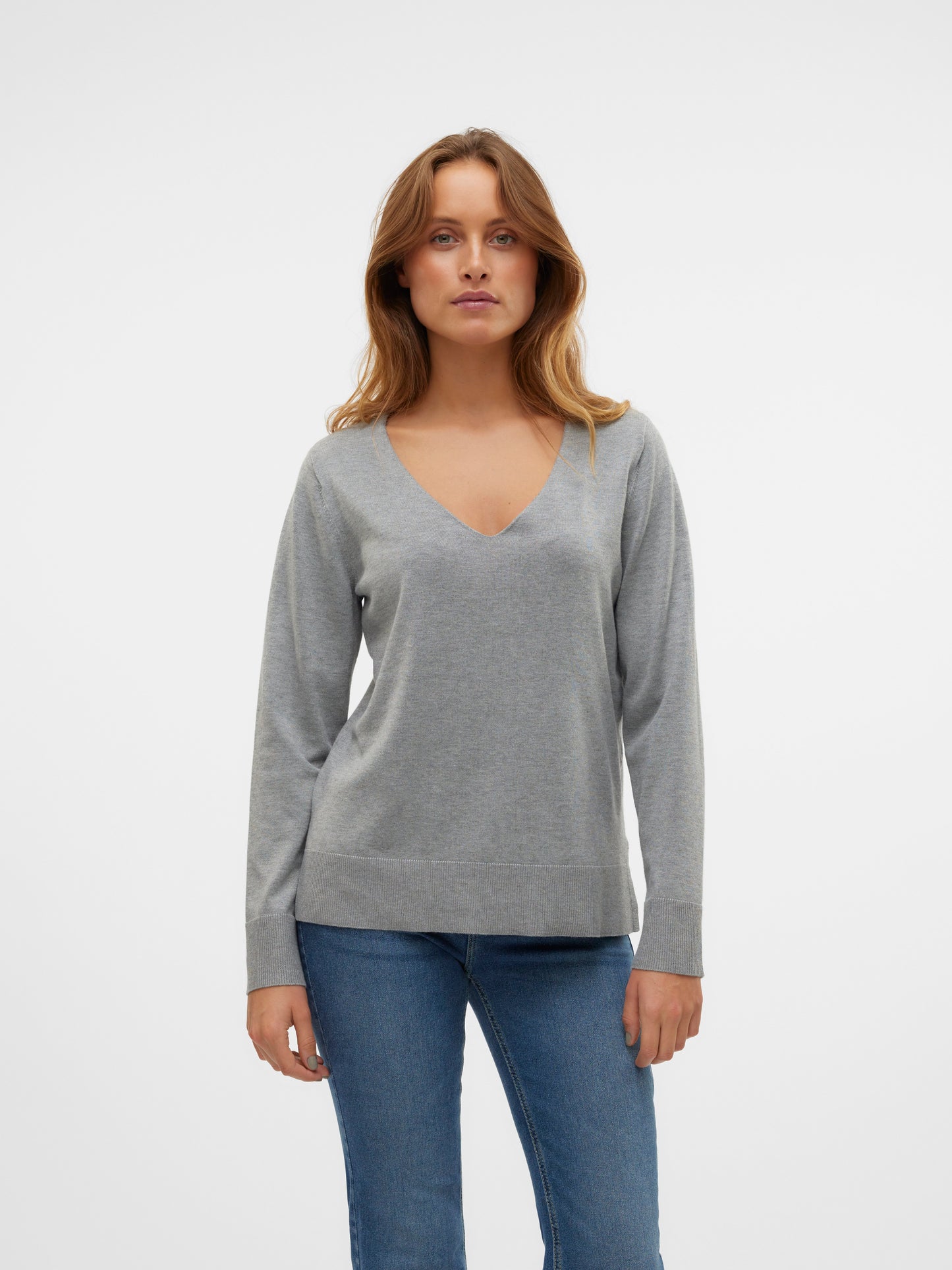 Vmsilje Ls V-neck Pullover Ga Noos (Medium Grey M)