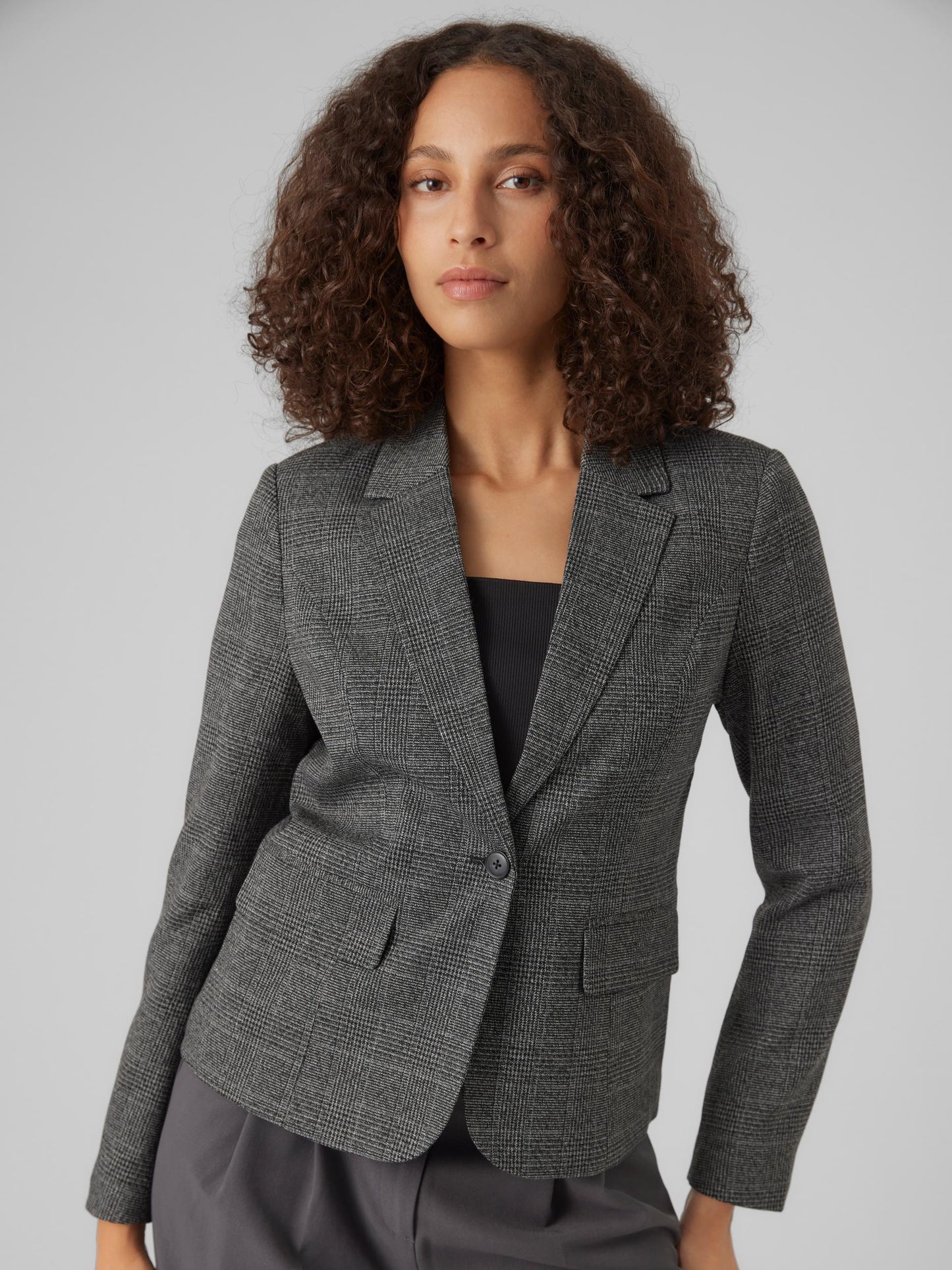 Vmmila Ls Fitted Check Blazer (Dark Grey/)