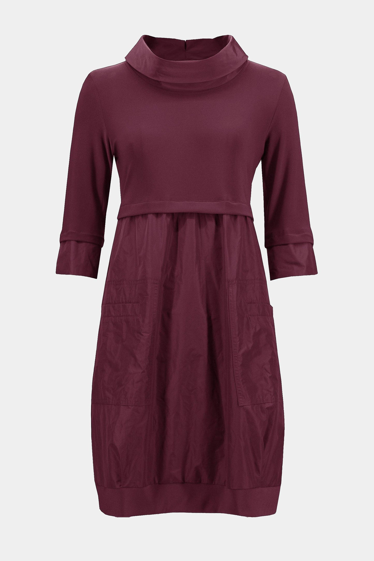 Bequemes Kleid mit Empire-Taille und Stehkragen (Merlot)