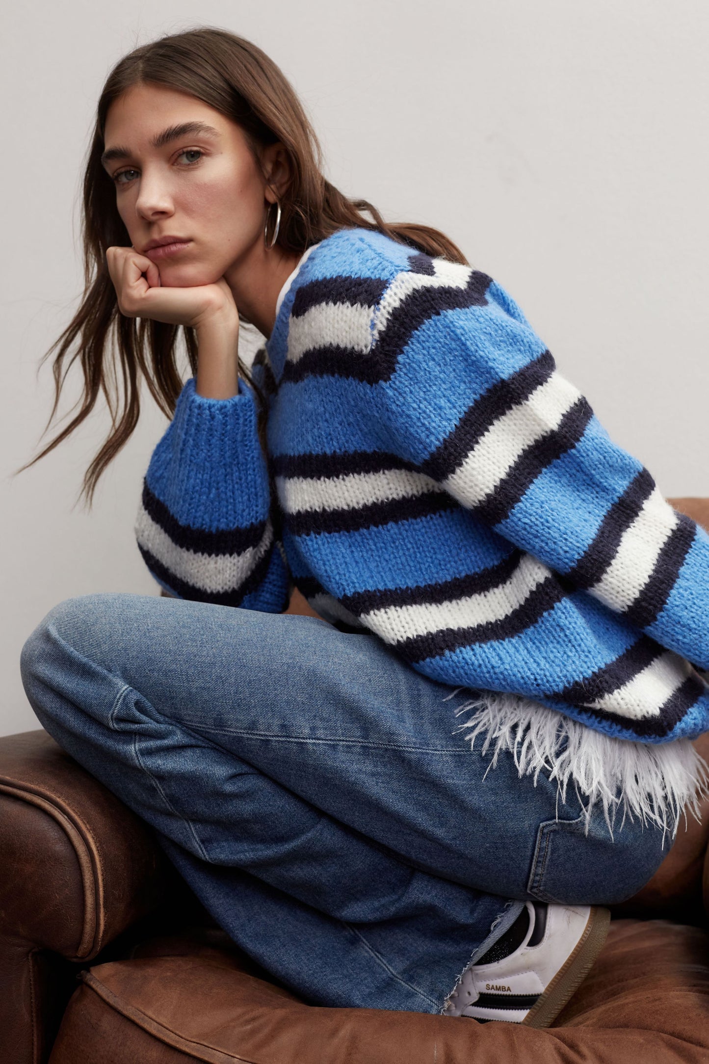 Pullover mit Wolle und Mohair (Blue White)