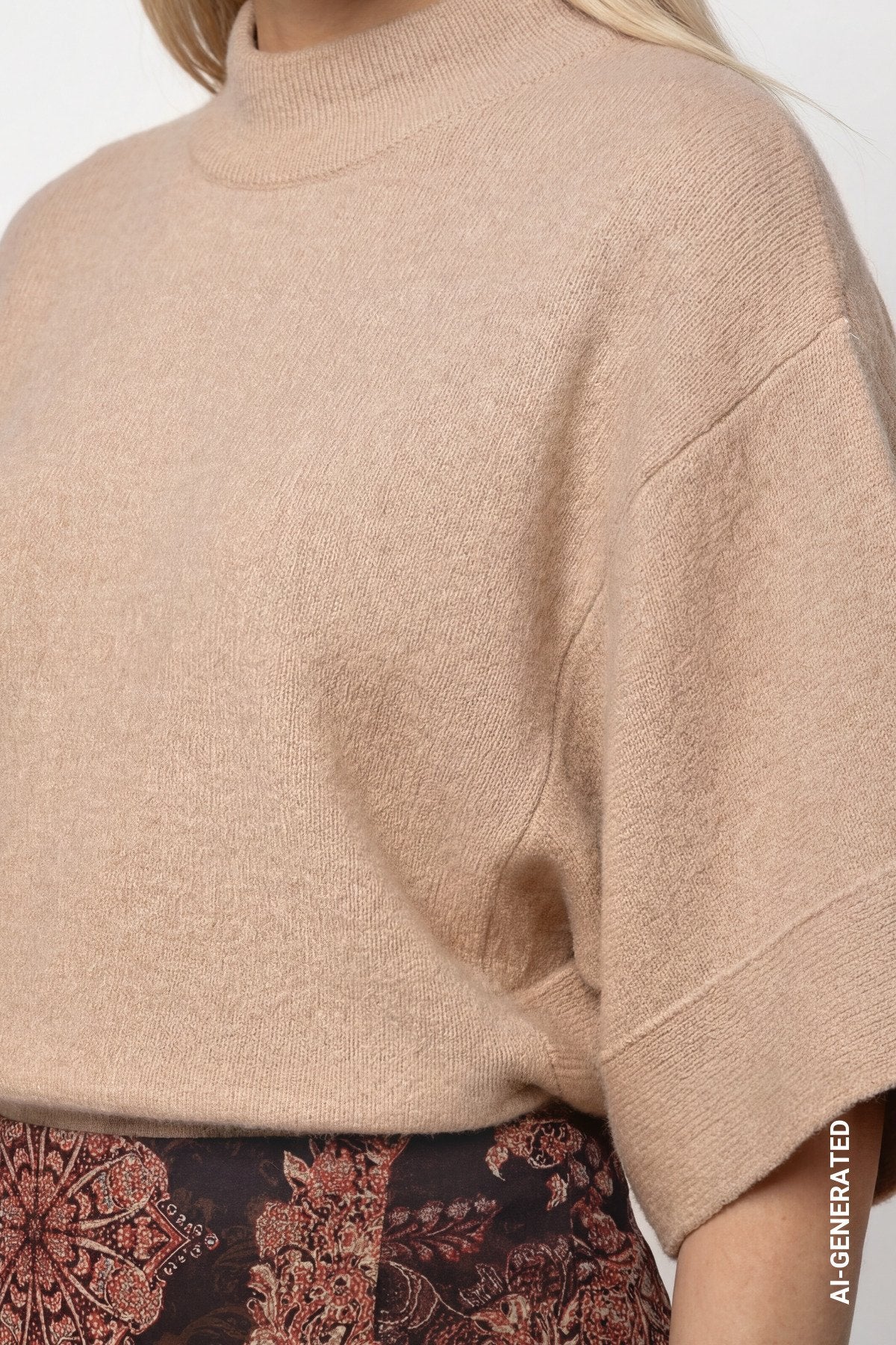 Strickpullover mit kurzen Fledermausärmel (Cappuccino Melan)