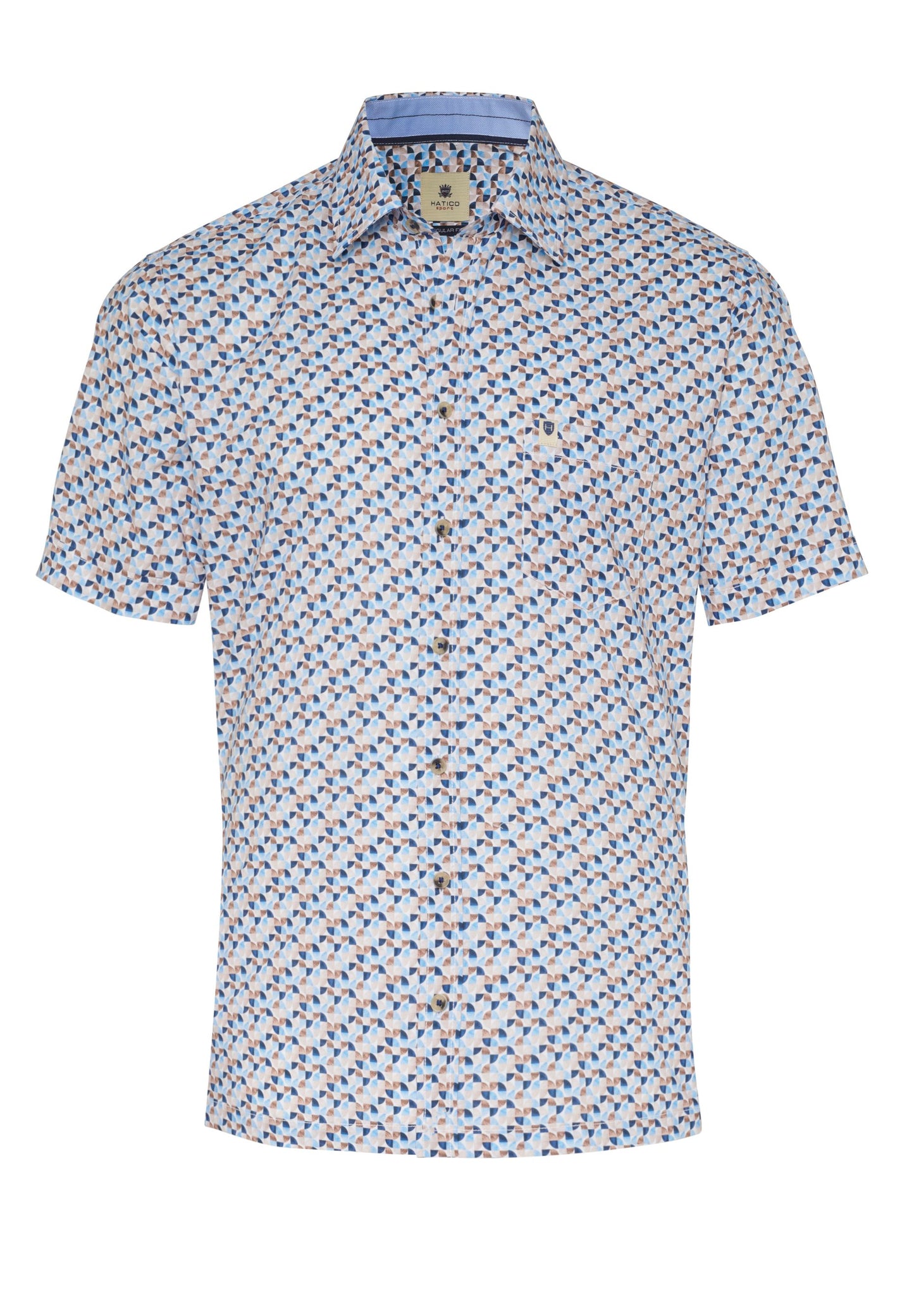 HATICO- Sport Hemd regular fit Halbarm (Druck Mittelblau)