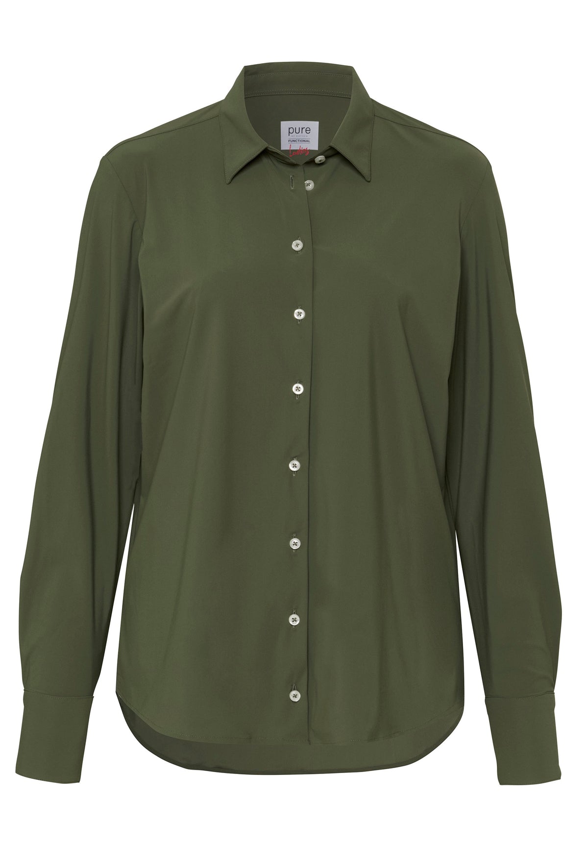 PURE- Functional Bluse modern fit Langarm (Uni Oliv)