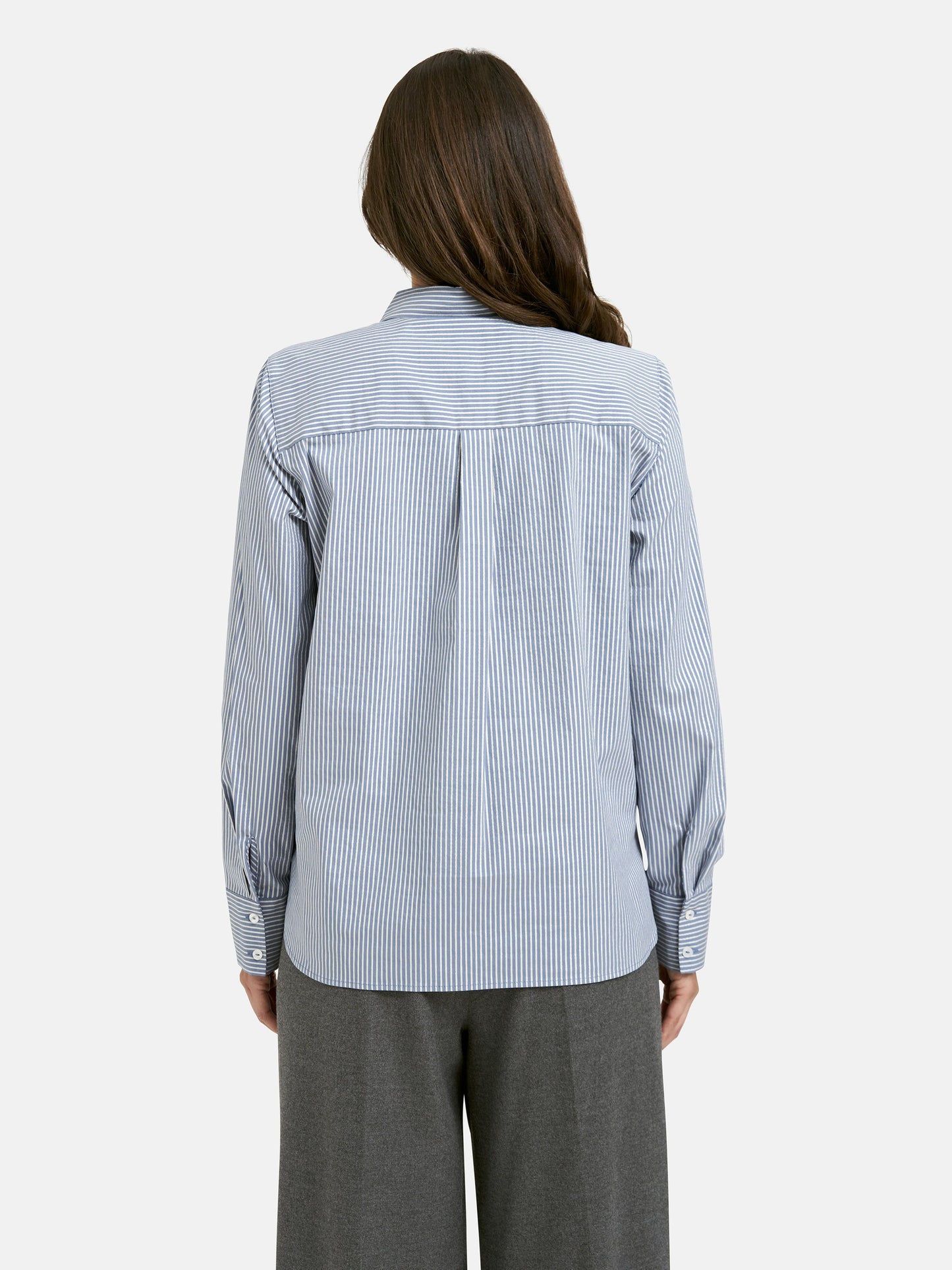 Striped Shirt Collar Blouse (Bleu Print)