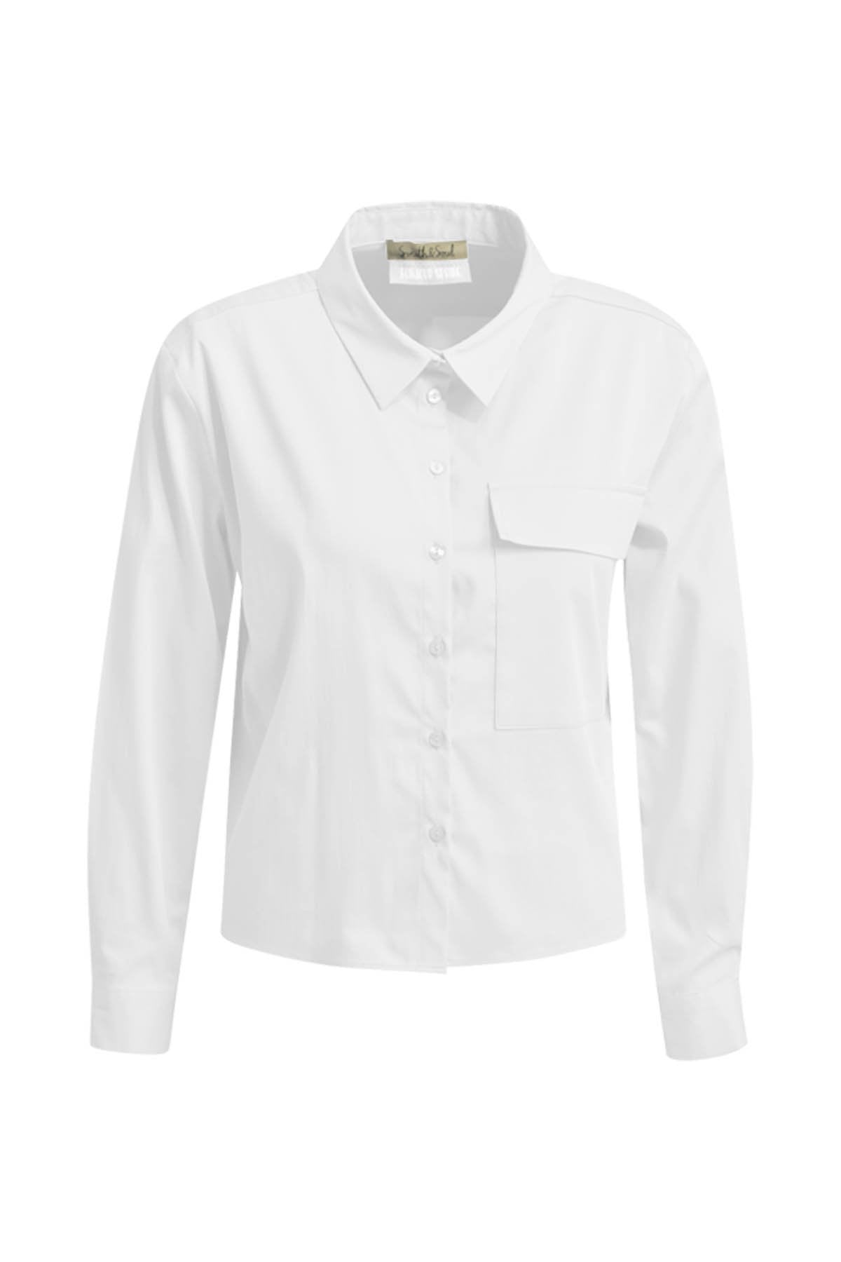 Solid Shirt Collar Blouse (White)