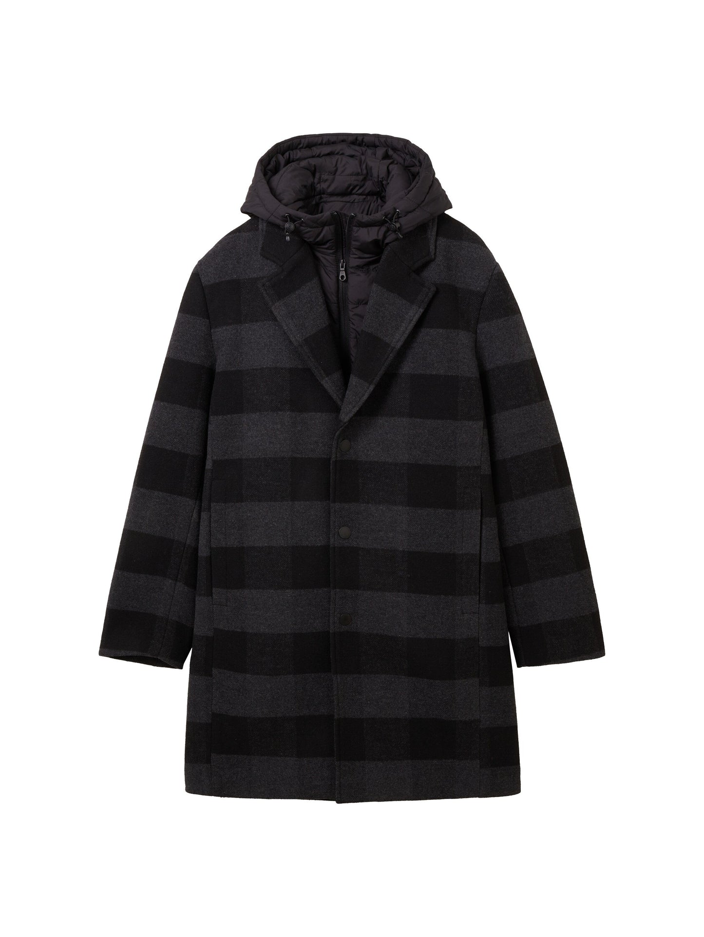 Wollmantel mit integrierter Kapuze (Black Grey Buf)
