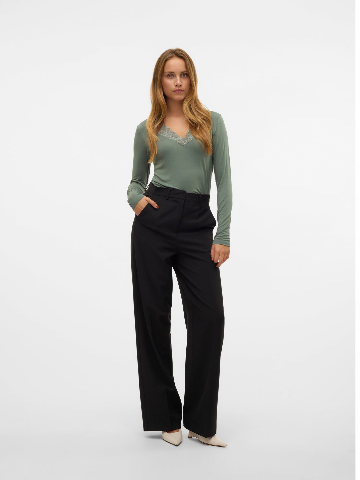 Vmrosa Ls V-neck Lace Top Ga Jrs Noos (Laurel Wreath)