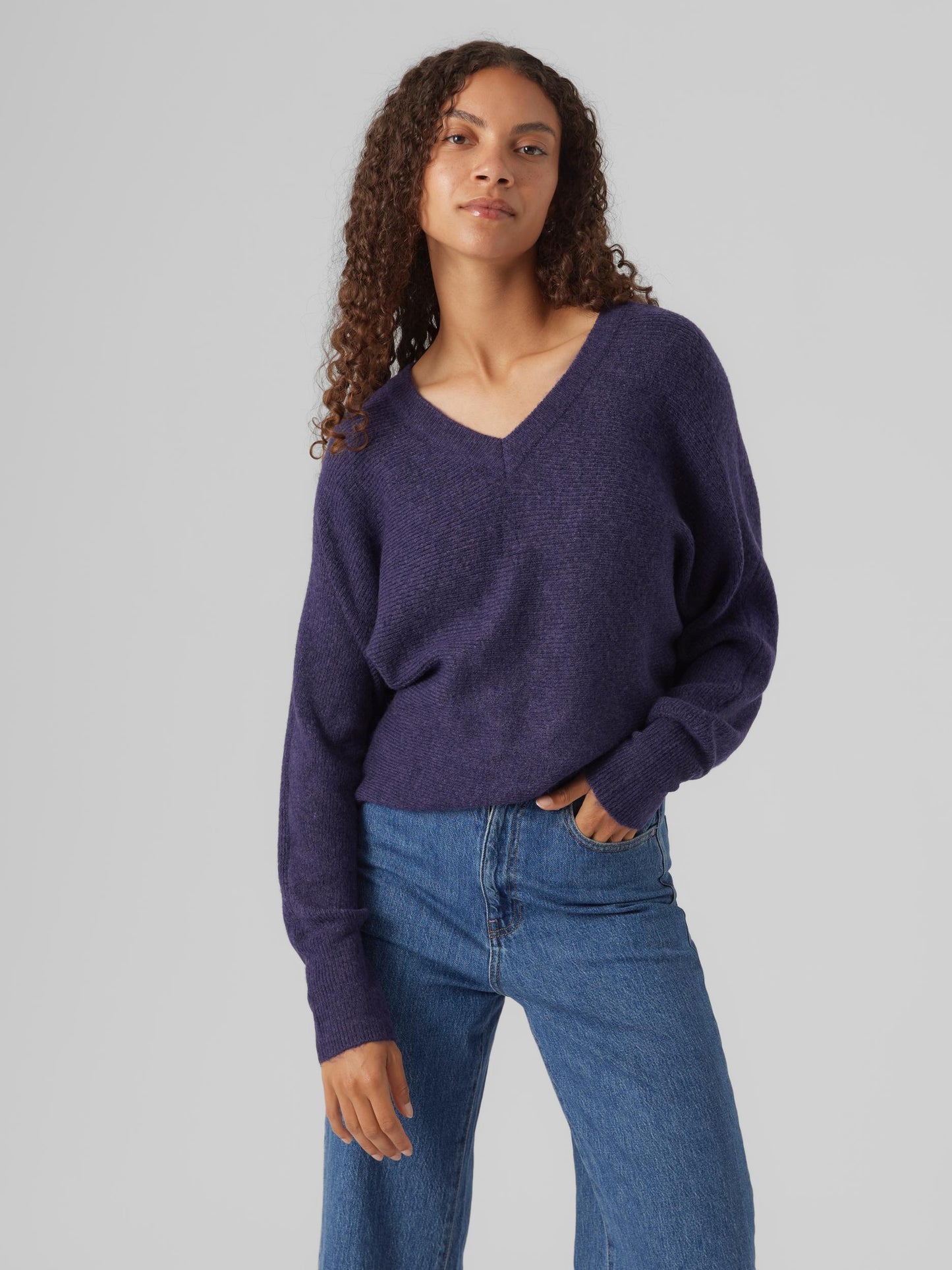Vmemerald Lefile Ls V-neck Pull. Low (Birch/w. M)