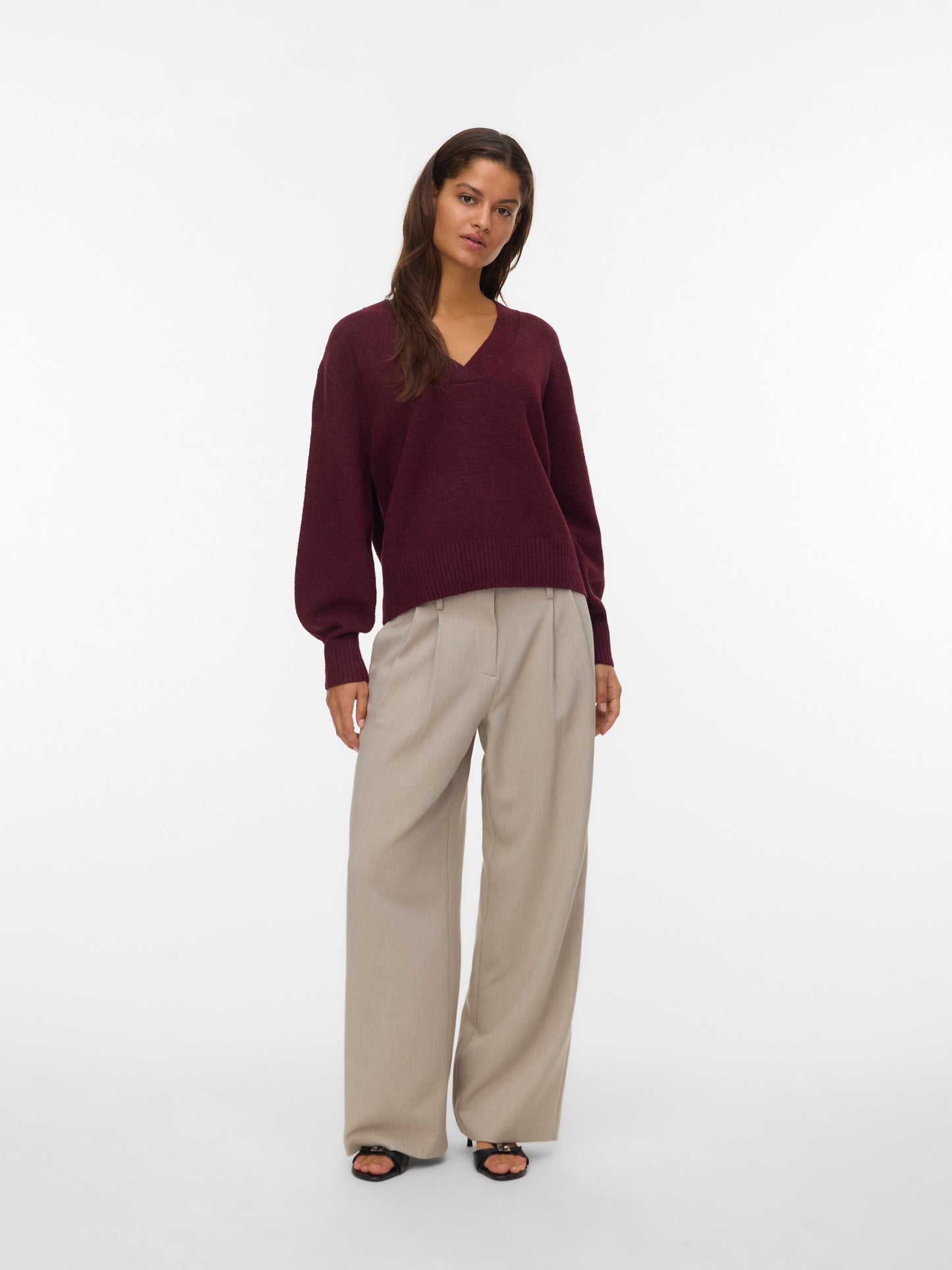 Vmboom Ls V-neck Pullover Noos (Winetastin)