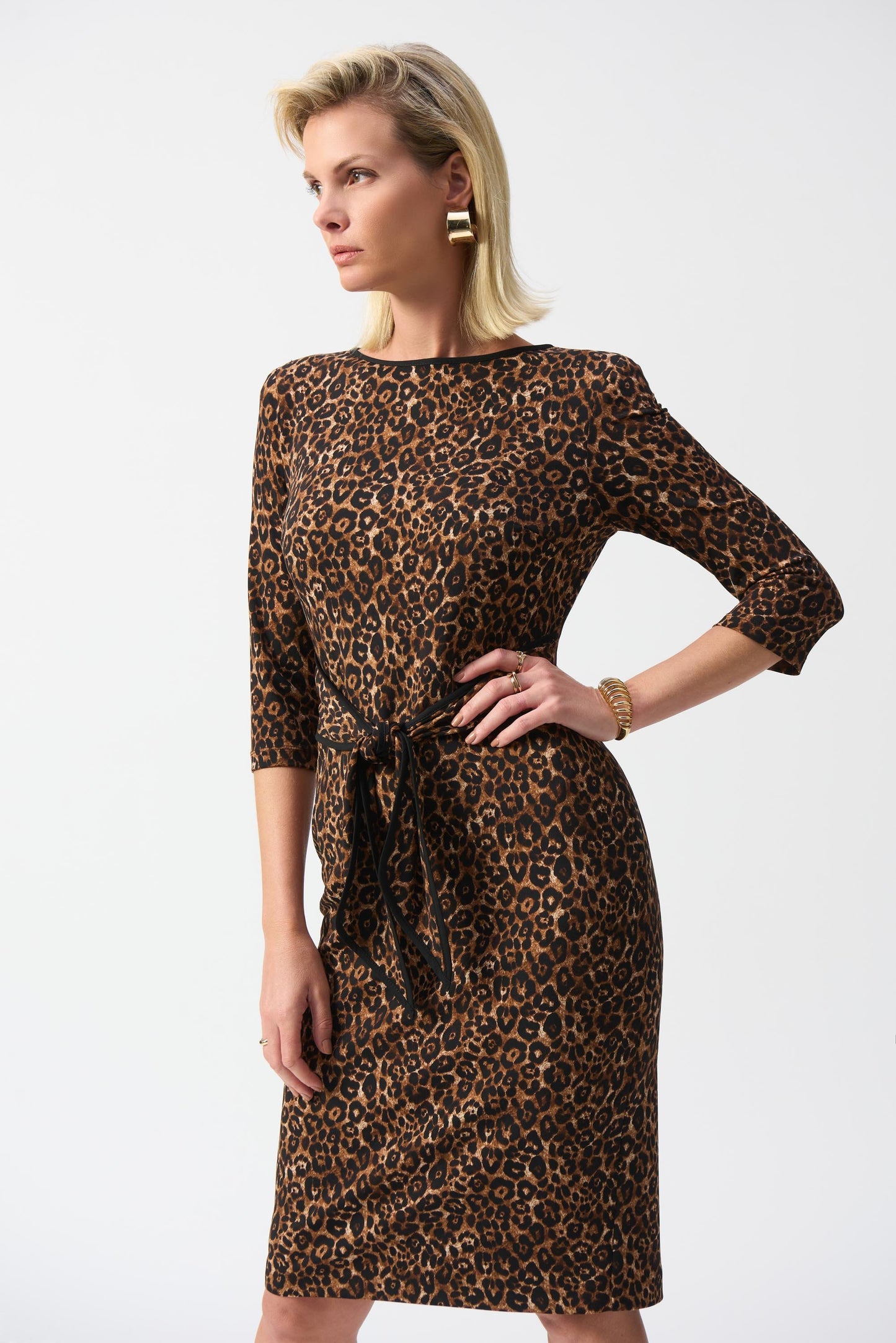 Etuikleid aus feinem Jersey mit Animalprint (Beige/schwarz)