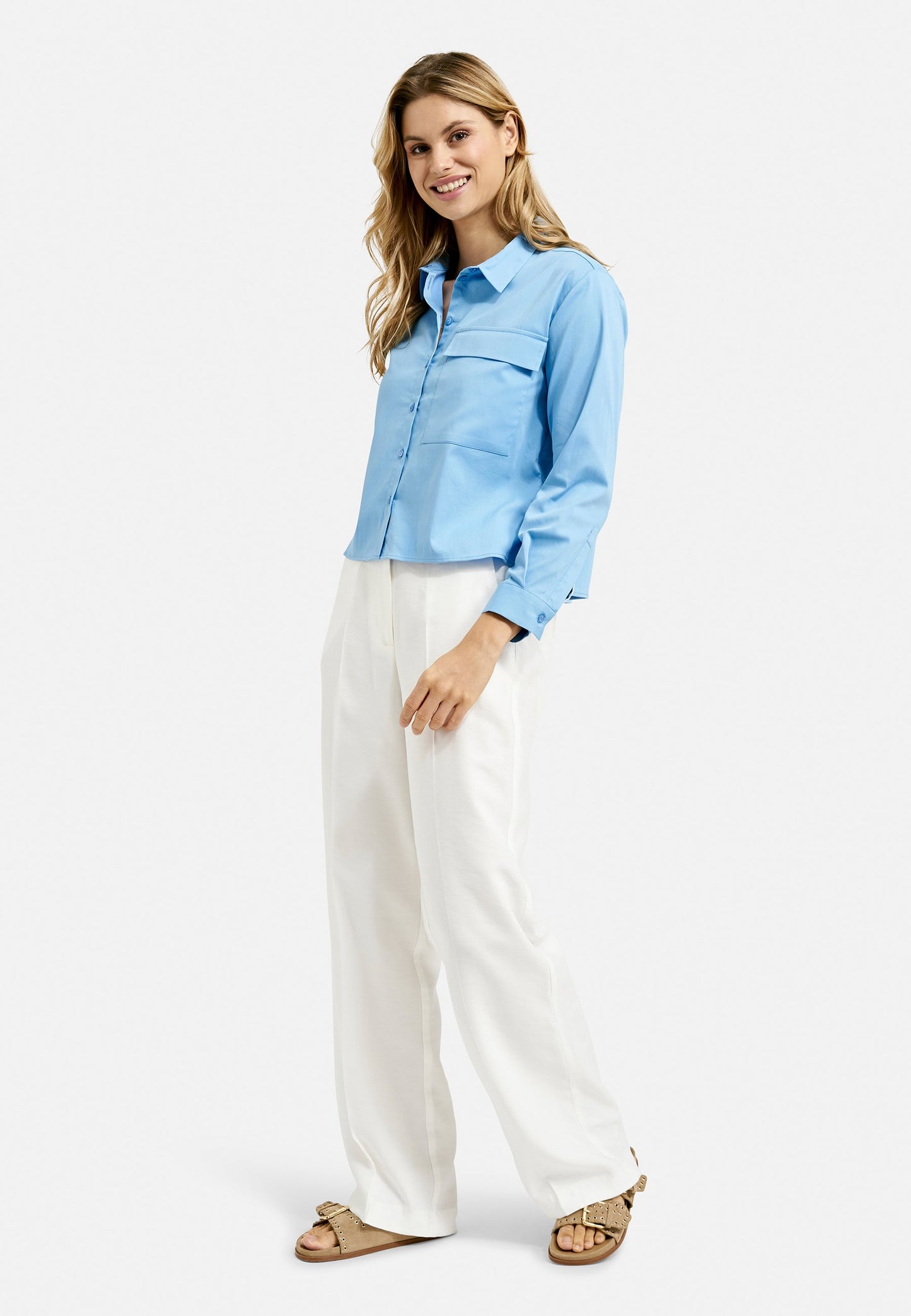 Solid Shirt Collar Blouse (True Blue)