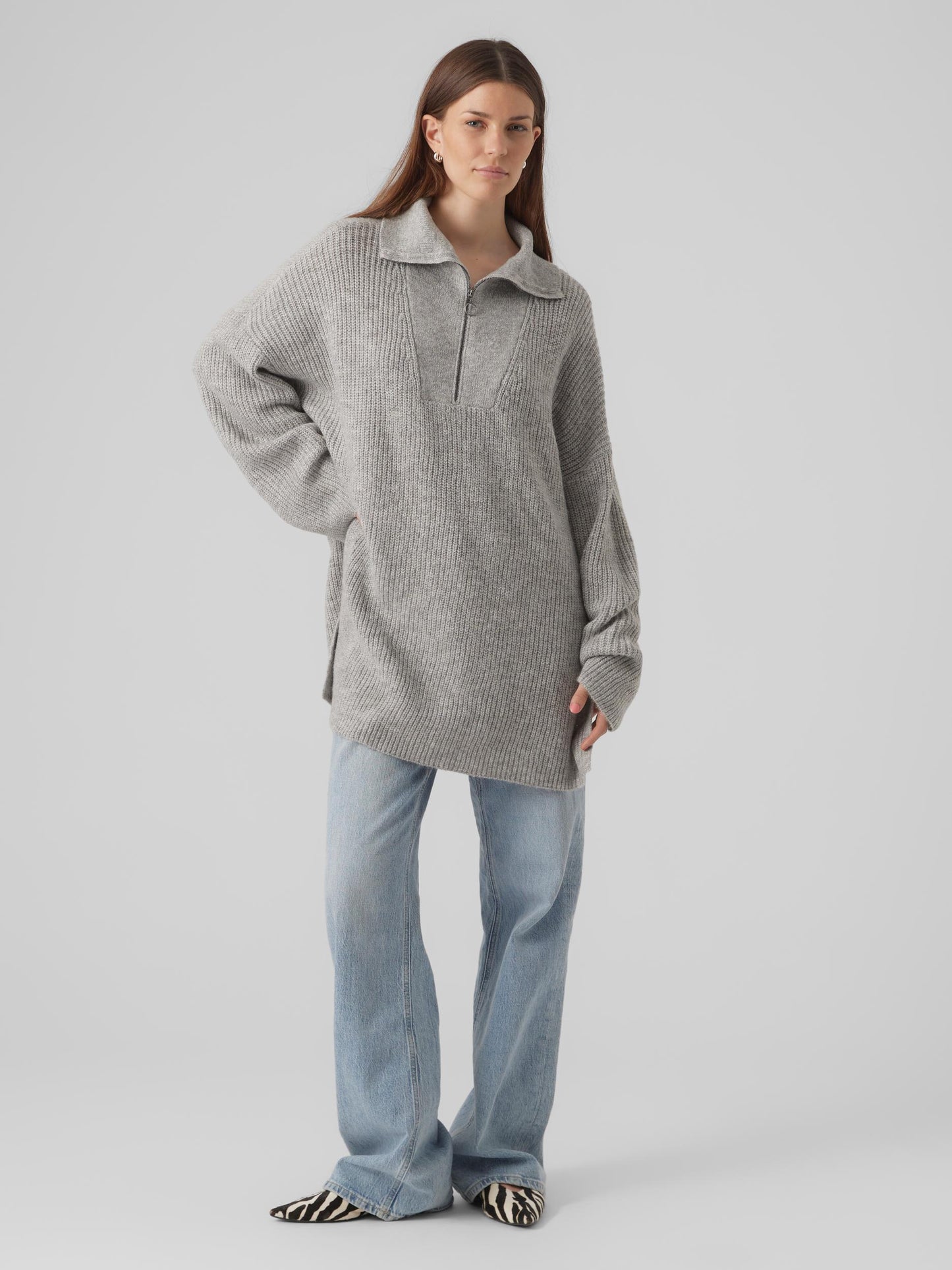 Vmpernilla Ls Highneck Zipper Pull Ga (Light Grey Me)