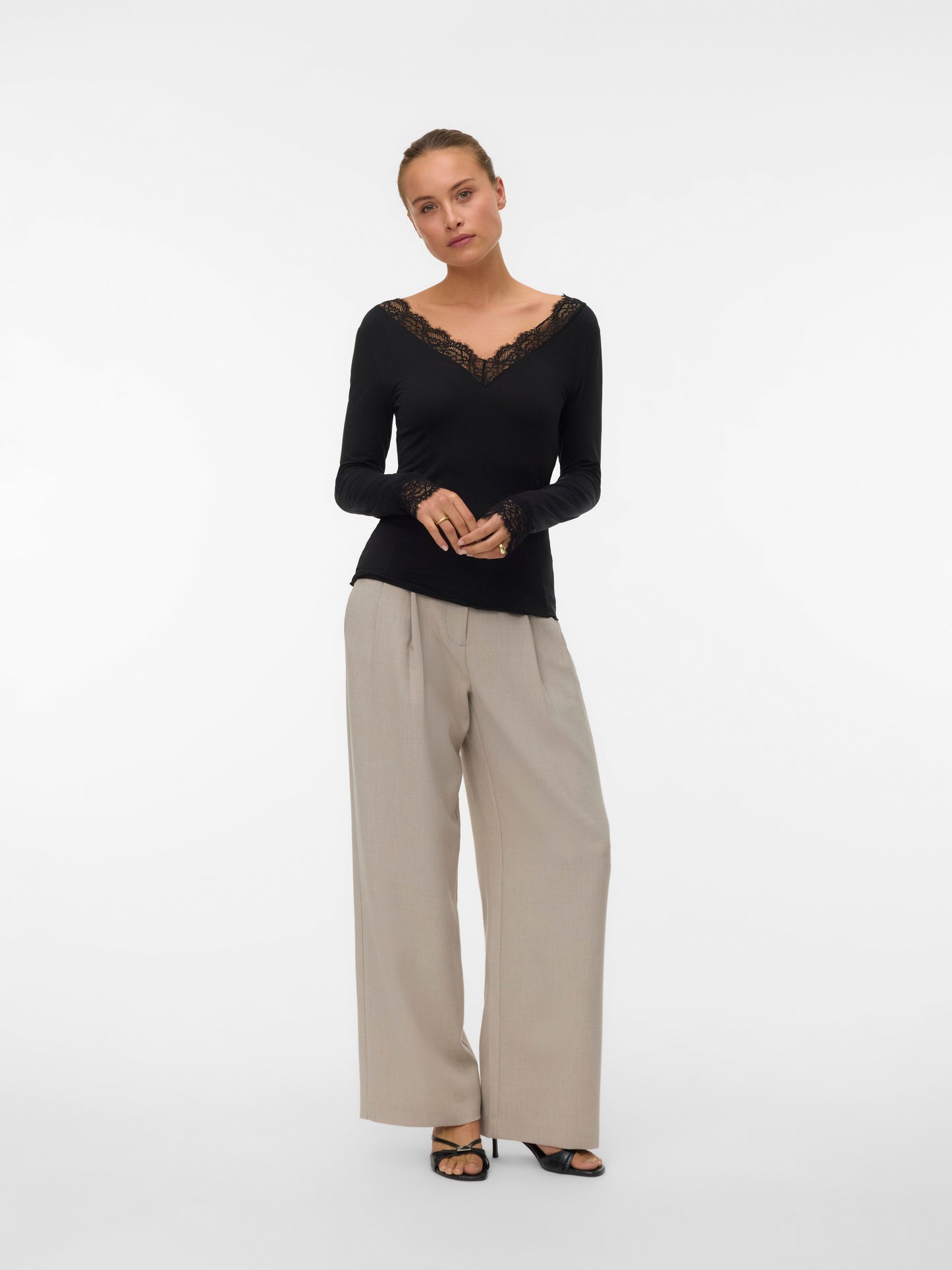 Vmskye Ls V-neck Lace Top Jrs Noos (Black)
