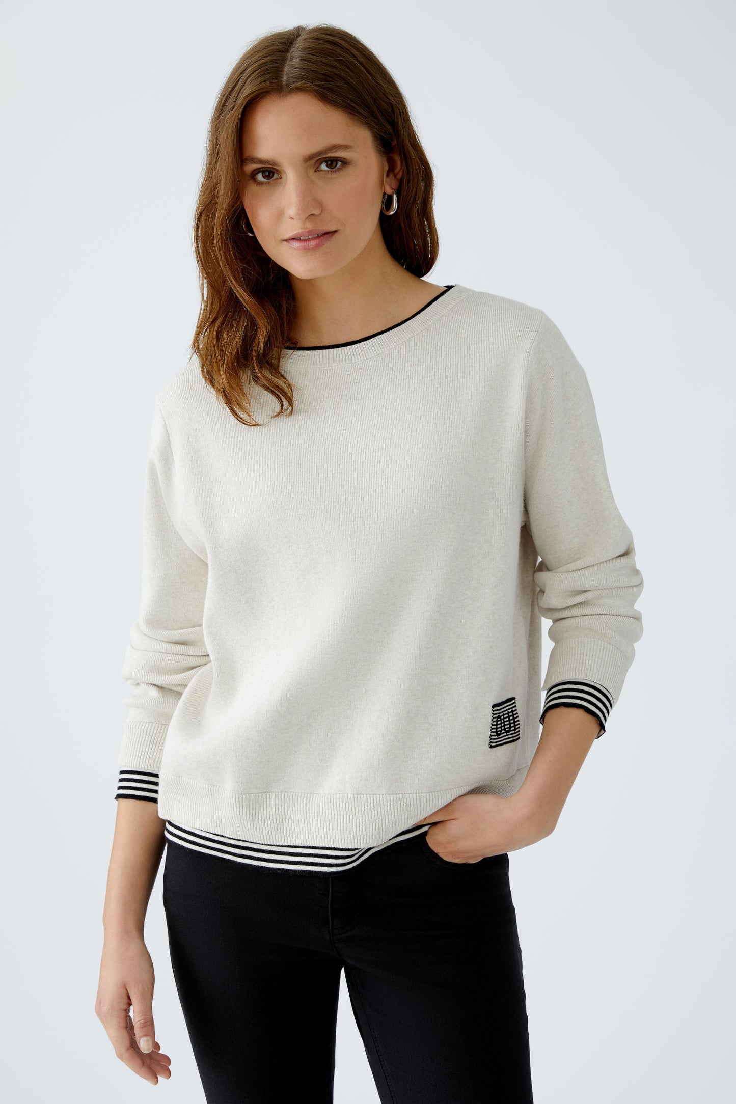 LEEZA Pullover reine Baumwolle (White Black)
