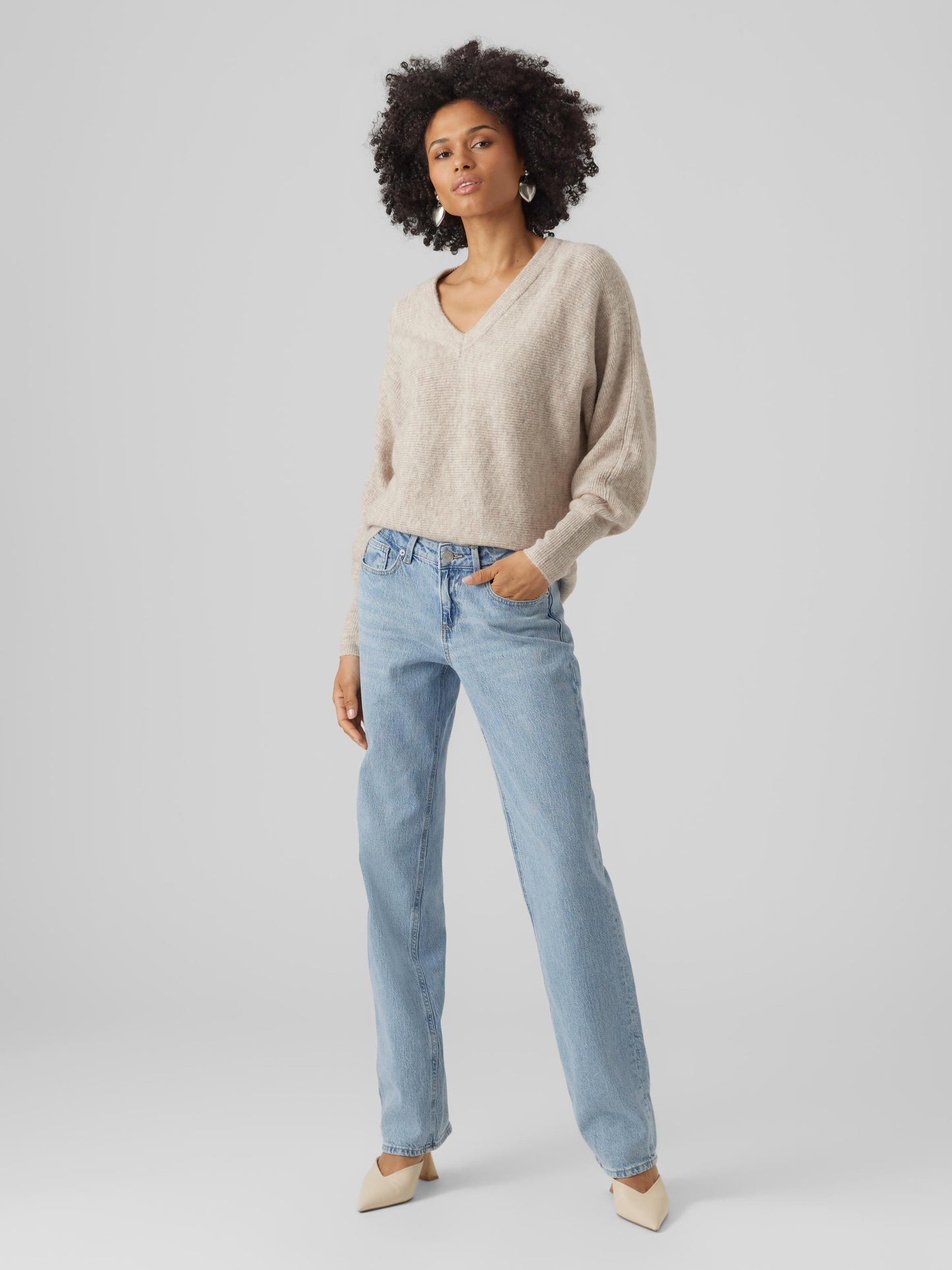 Vmemerald Lefile Ls V-neck Pull. Low (Birch/w. M)