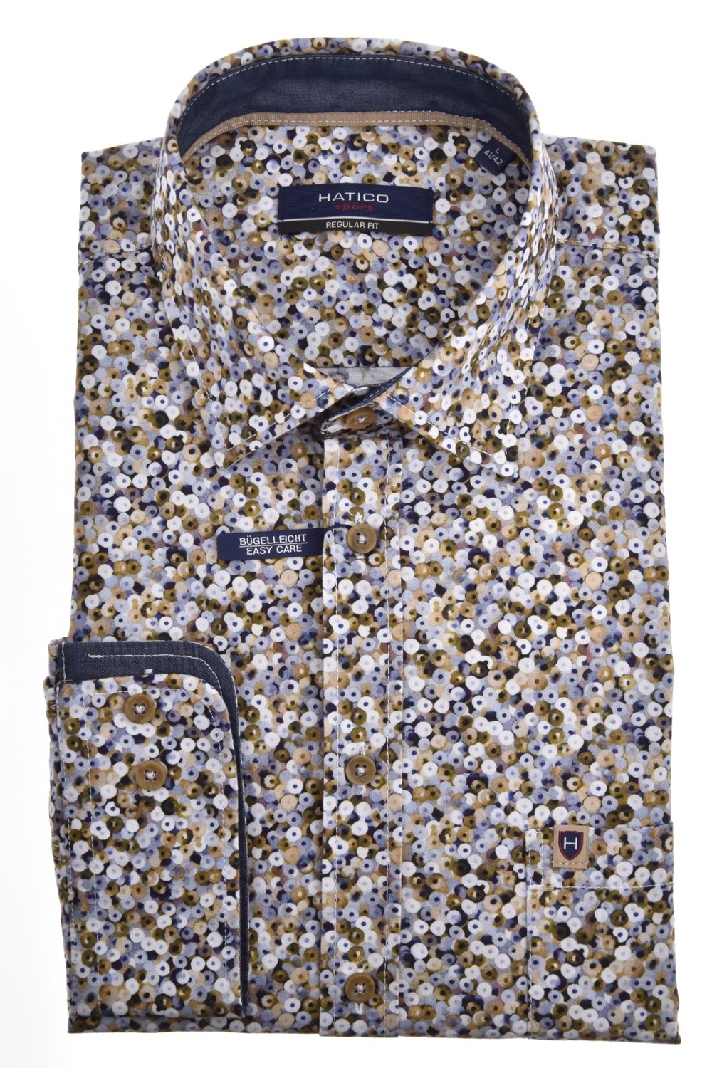 HATICO- Sport Hemd Regular Fit Langarm (Druck Oliv)