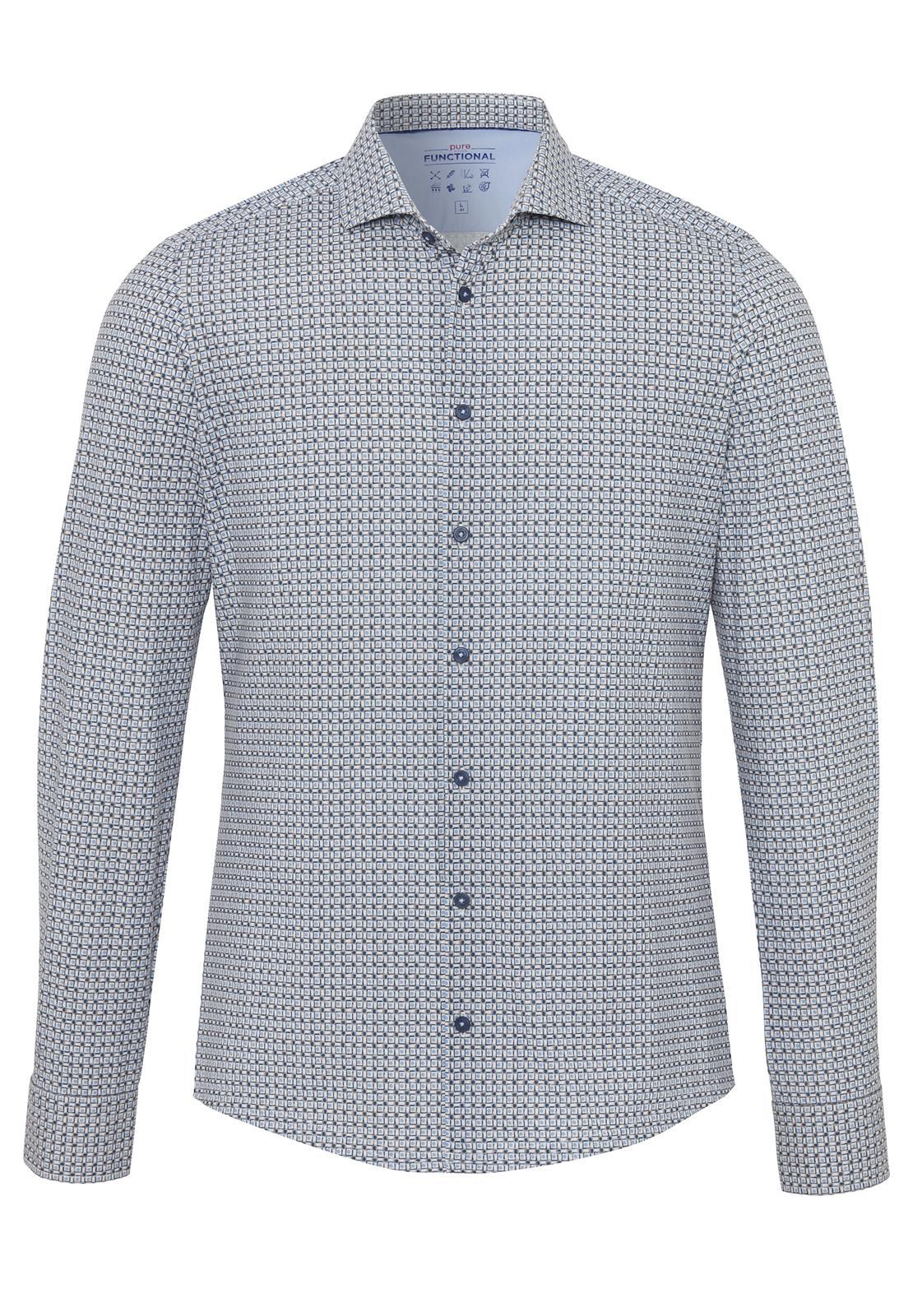 PURE- Functional Hemd Langarm (Druck Mittelblau)
