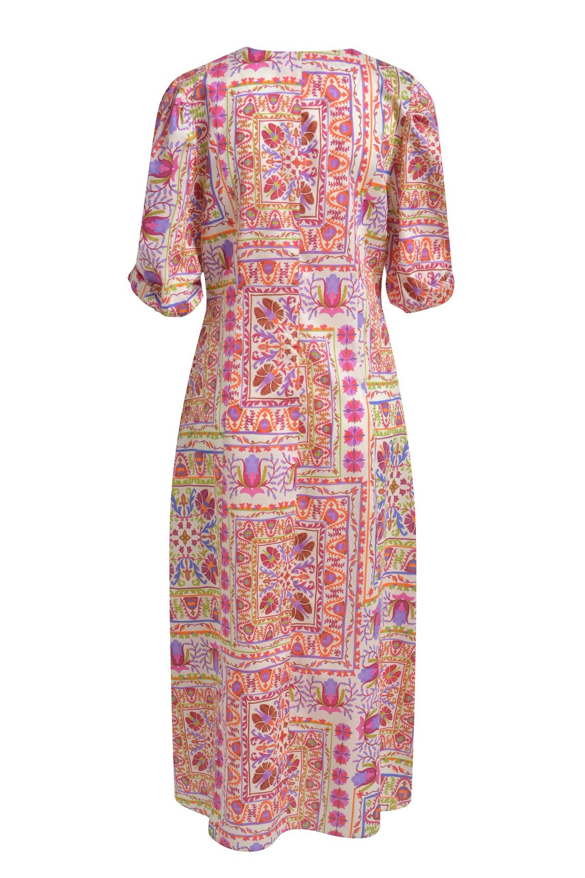 Fitted V-neck Placket Dress (Lilac Print)