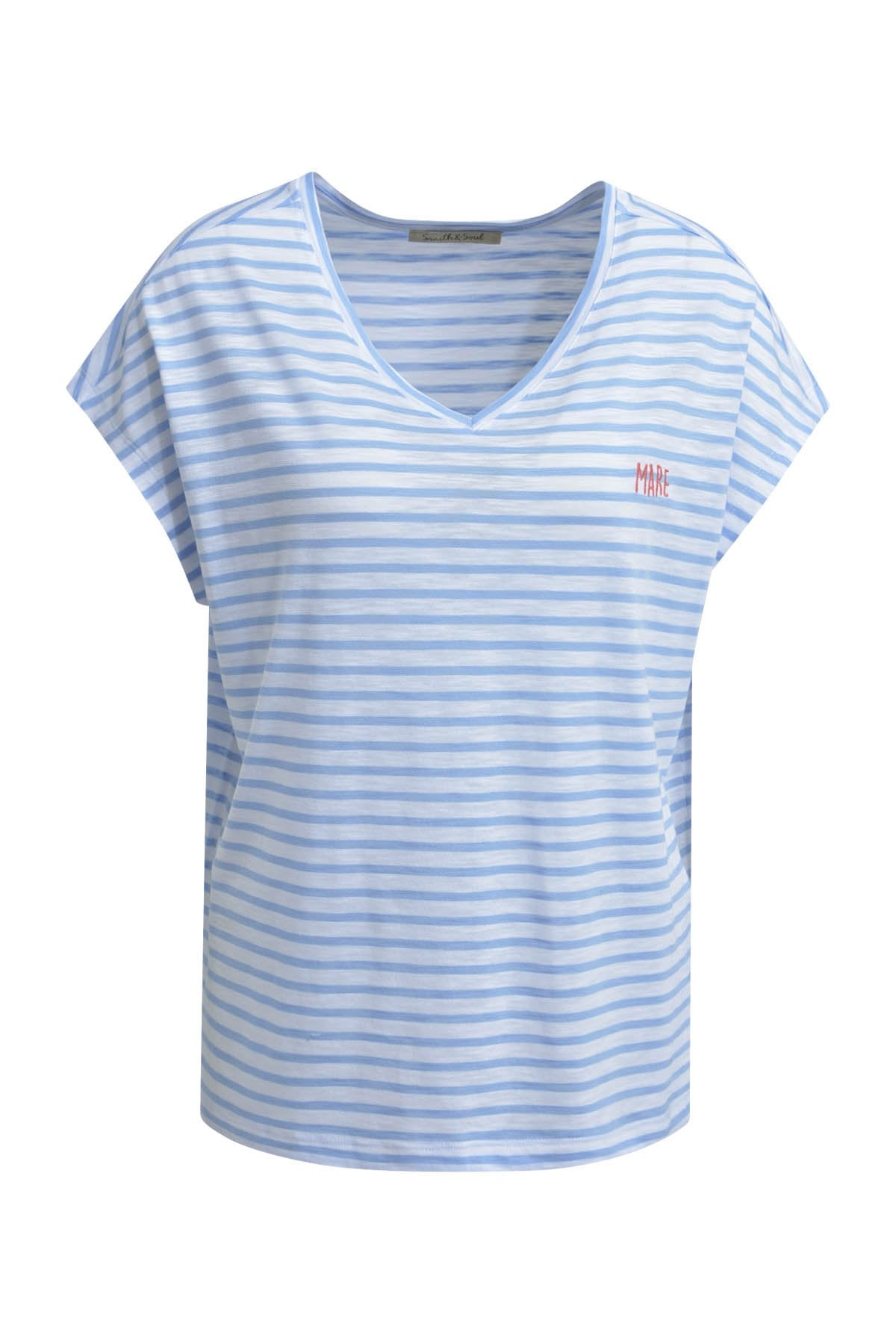 T-Shirt V-Neck Striped (Jeansblue)