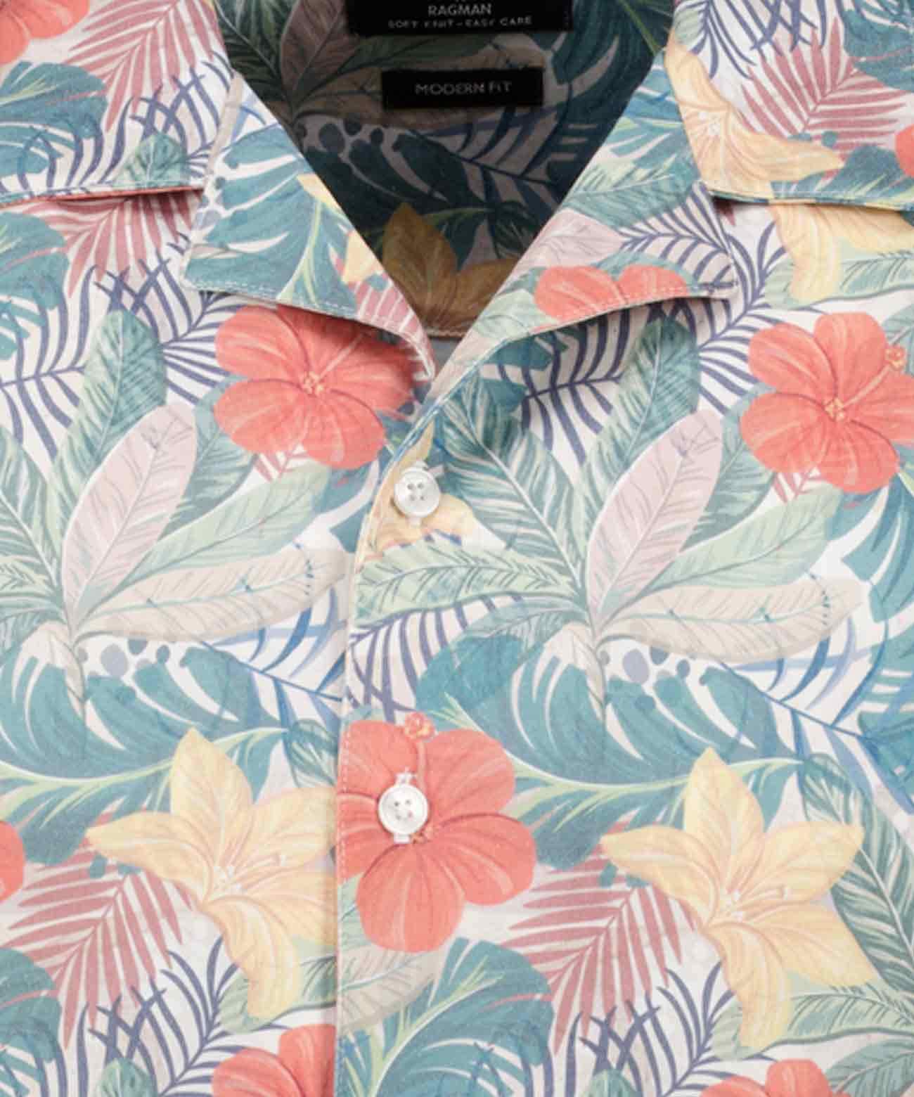 Softknit-Hemd mit Tropical-Print, kurzarm (Flowers)