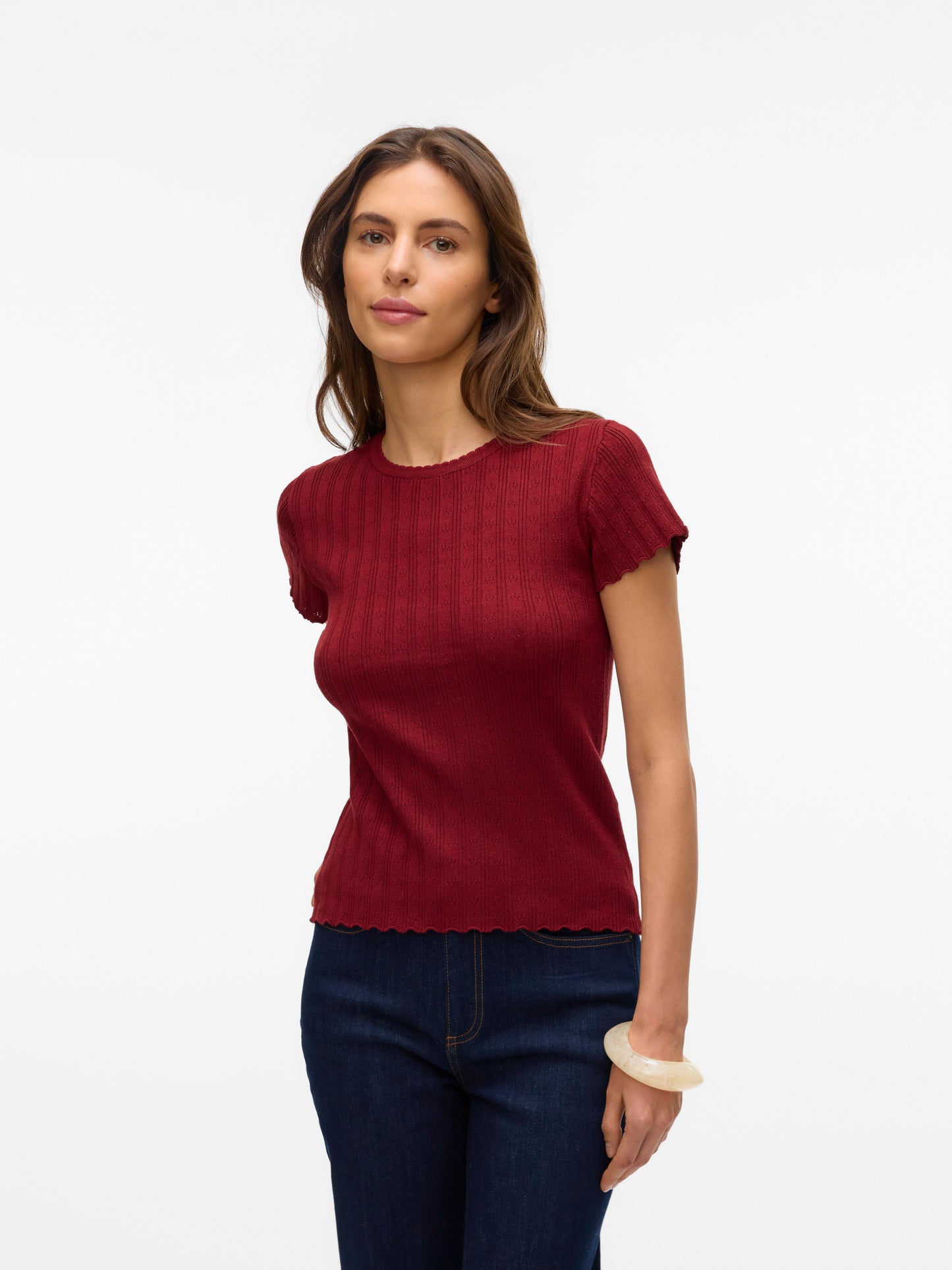 Vmwillow Pointelle C/s O-neck Pull Boo (Syrah)