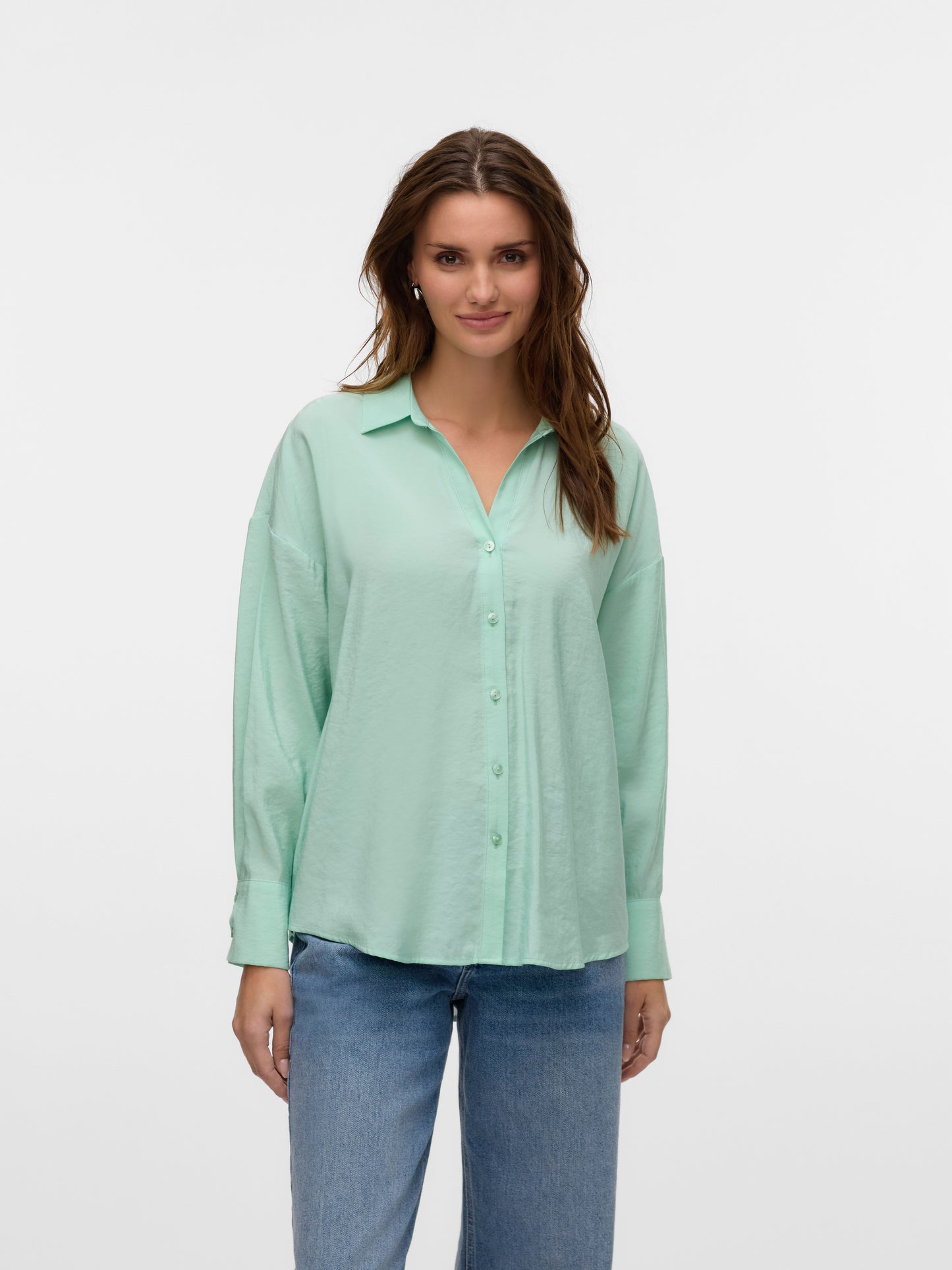 Vmqueeny Ls Oversize Shirt Wvn Ga Noos (Birds Egg Gre)