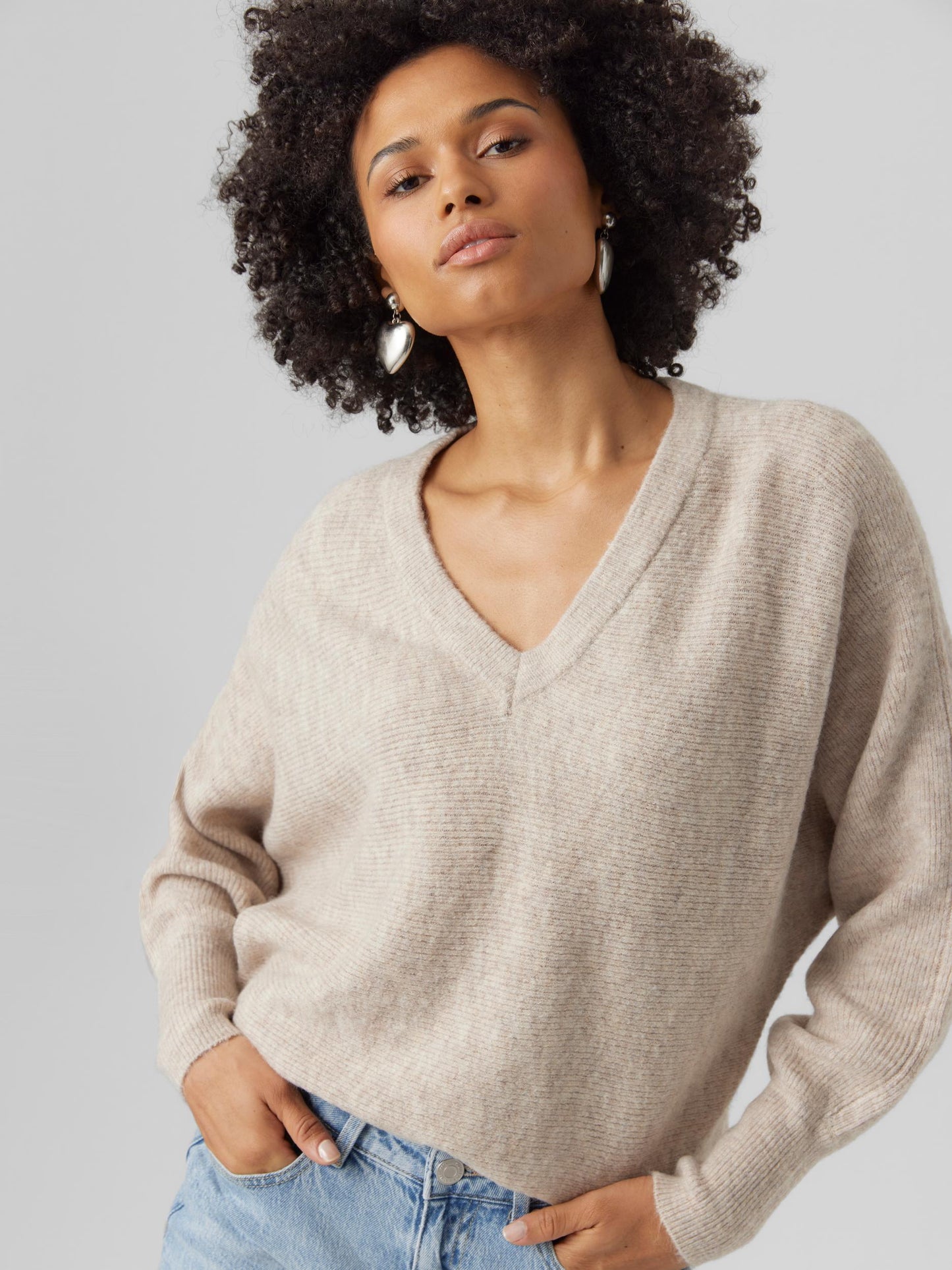 Vmemerald Lefile Ls V-neck Pull. Low (Birch/w. M)