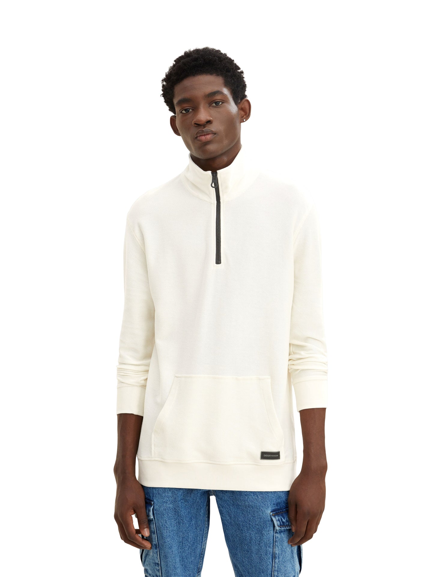 Strukturiertes Langarmshirt mit Stehkragen (Soft Light Bei)