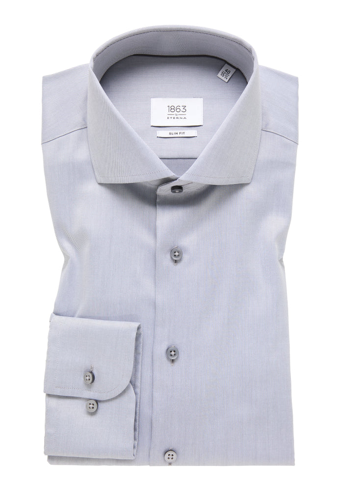 Eterna Langarm Hemd Slim Fit Gentle Shirt Twill (Stahlgrau)