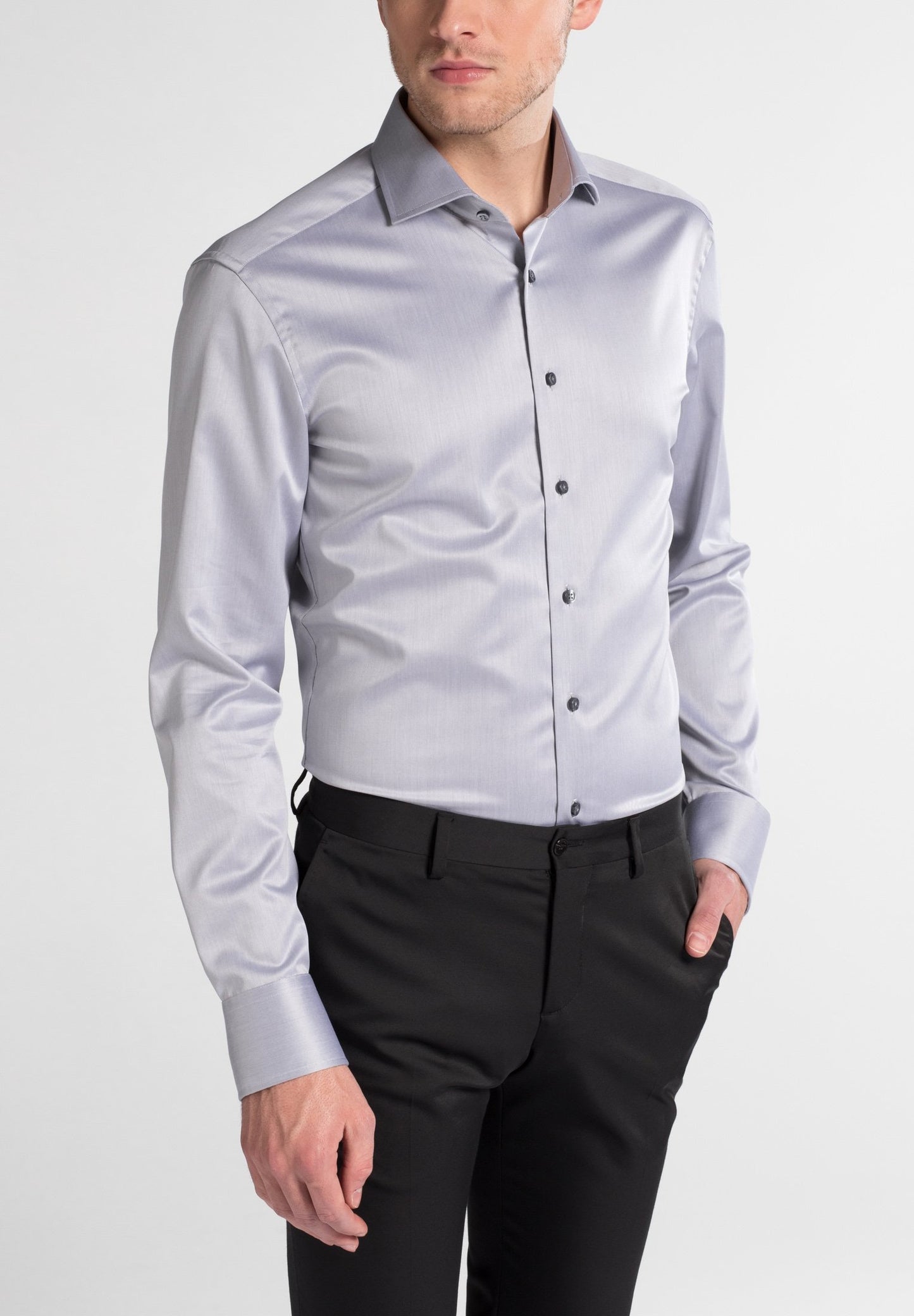 Eterna Langarm Hemd Slim Fit Gentle Shirt Twill (Stahlgrau)