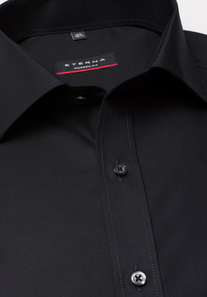 ETERNA unifarbenes Popeline-Hemd MODERN FIT (Schwarz)