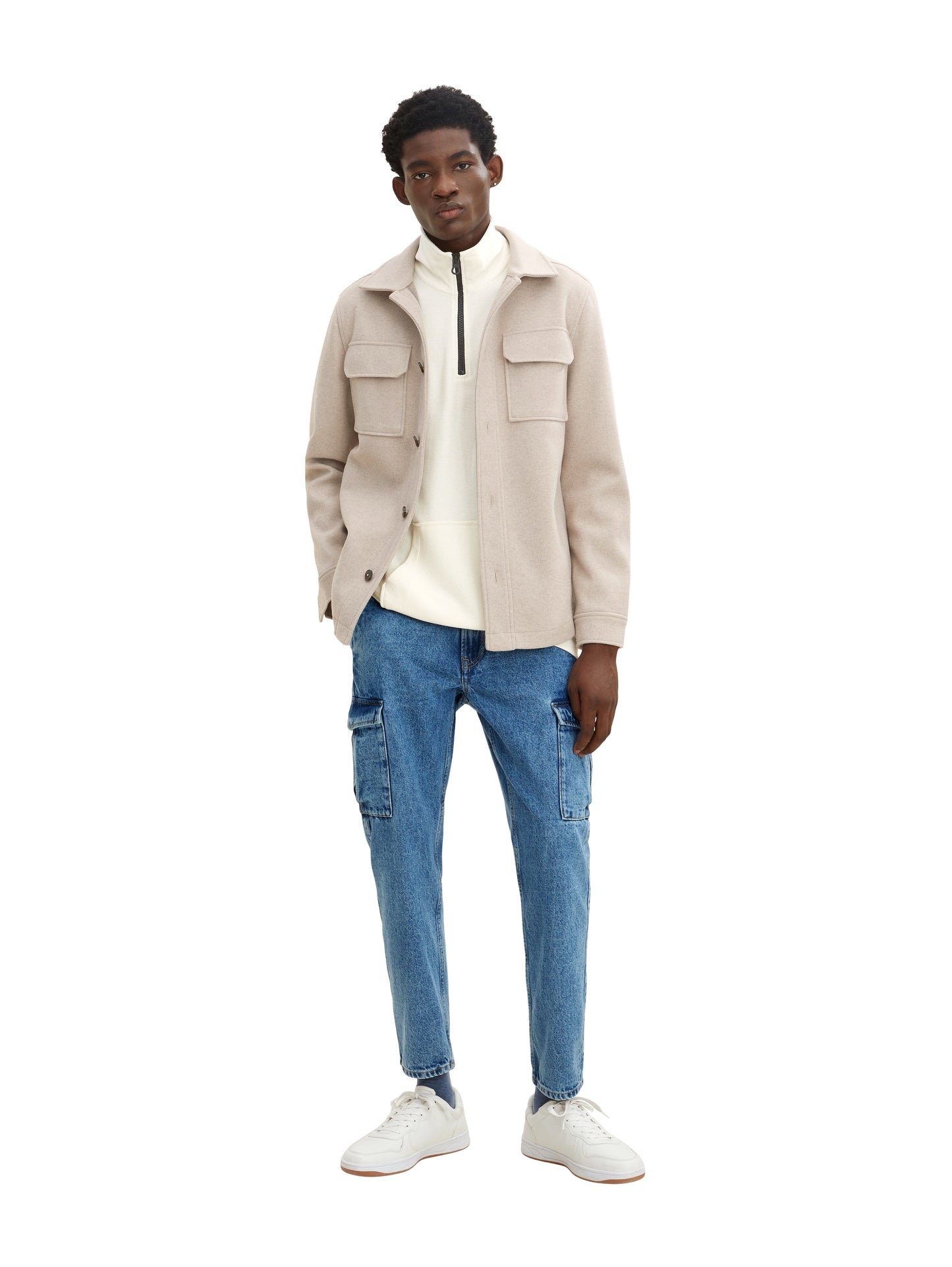 Strukturiertes Langarmshirt mit Stehkragen (Soft Light Bei)