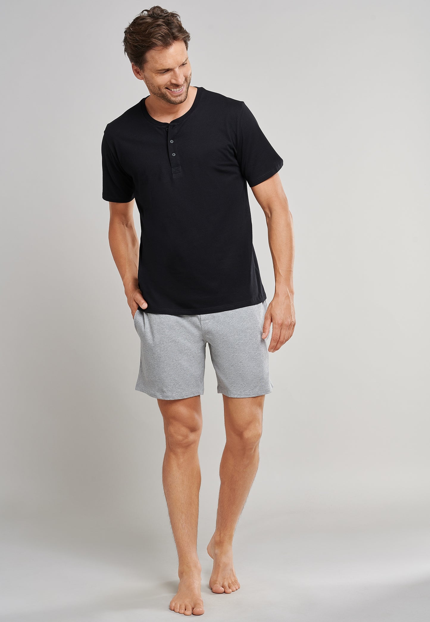 T-shirt Knopfleiste (Schwarz)