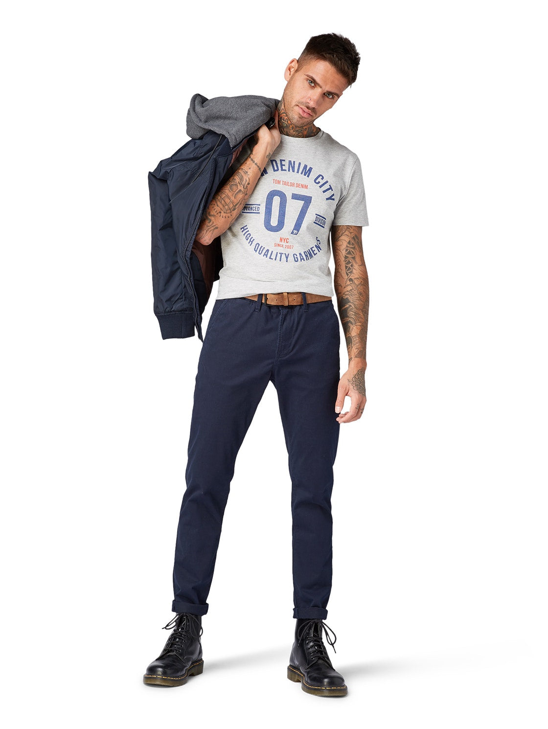 Slim Chino with belt (Sky Captain Bl)