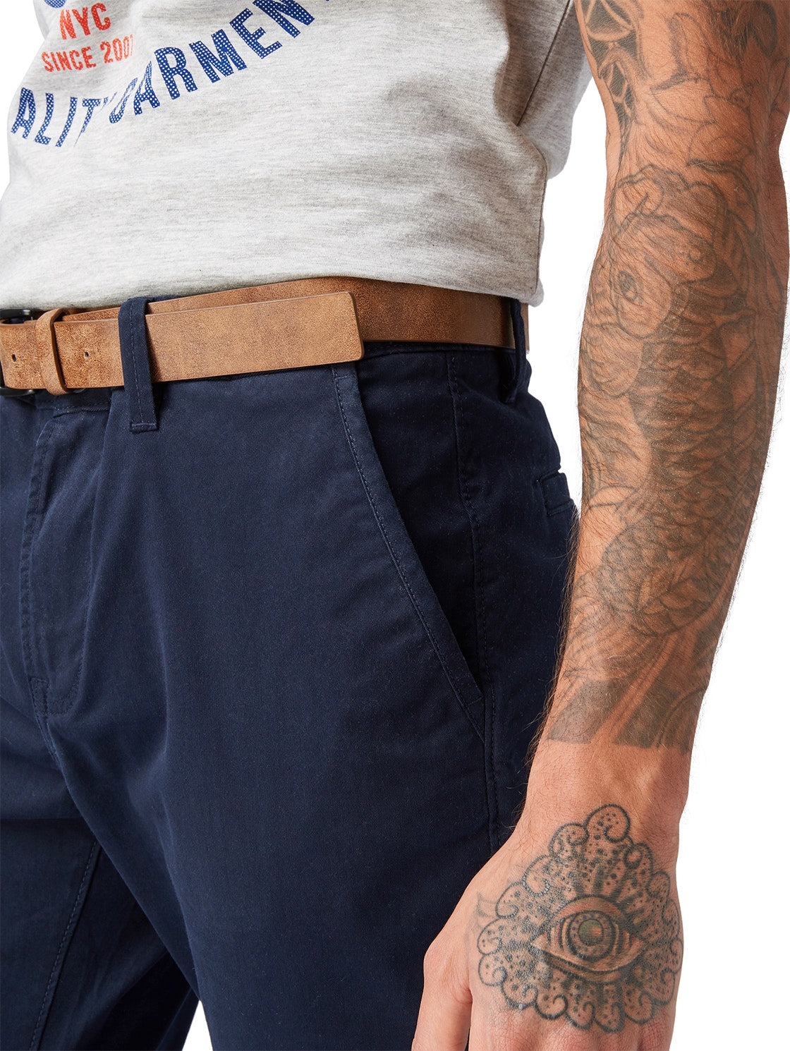 Slim Chino with belt (Sky Captain Bl)