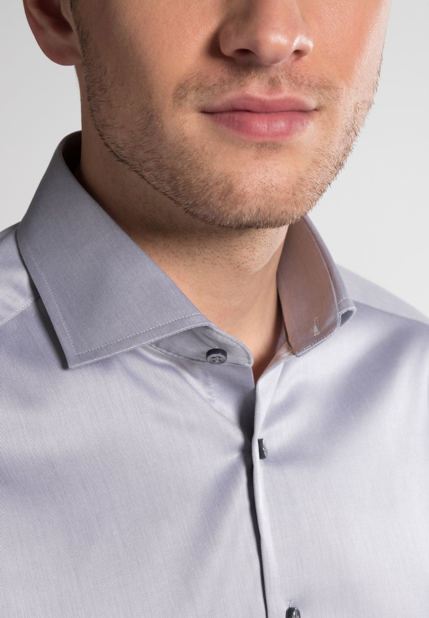 Eterna Langarm Hemd Slim Fit Gentle Shirt Twill (Stahlgrau)