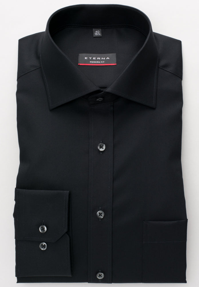 ETERNA unifarbenes Popeline-Hemd MODERN FIT (Schwarz)