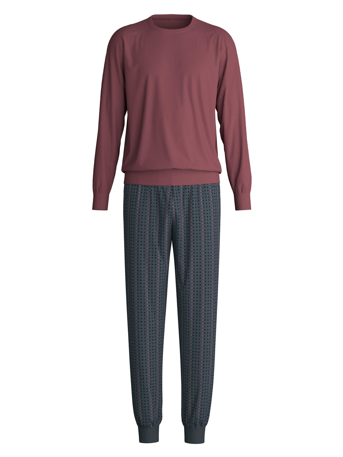 HERREN Pyjama mit Bündchen (Mahogany Red)