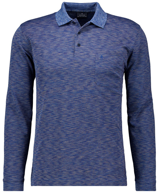 Softknit-Polo space dyed, Langarm (Blau Mel)