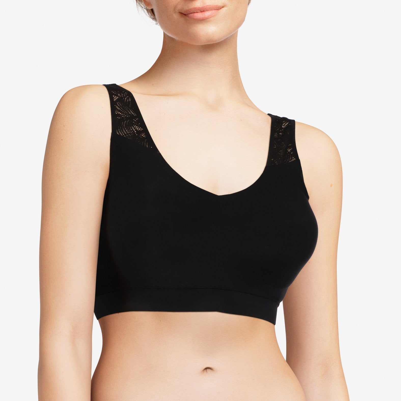 SOFTSTRETCH Bustier mit Soft Cups, V-Ausschnitt und Spitze (Schwarz)