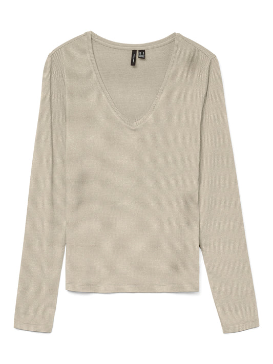 Vmlava Glitter Ls V-neck Top Stripe Noos (Oatmeal/go)