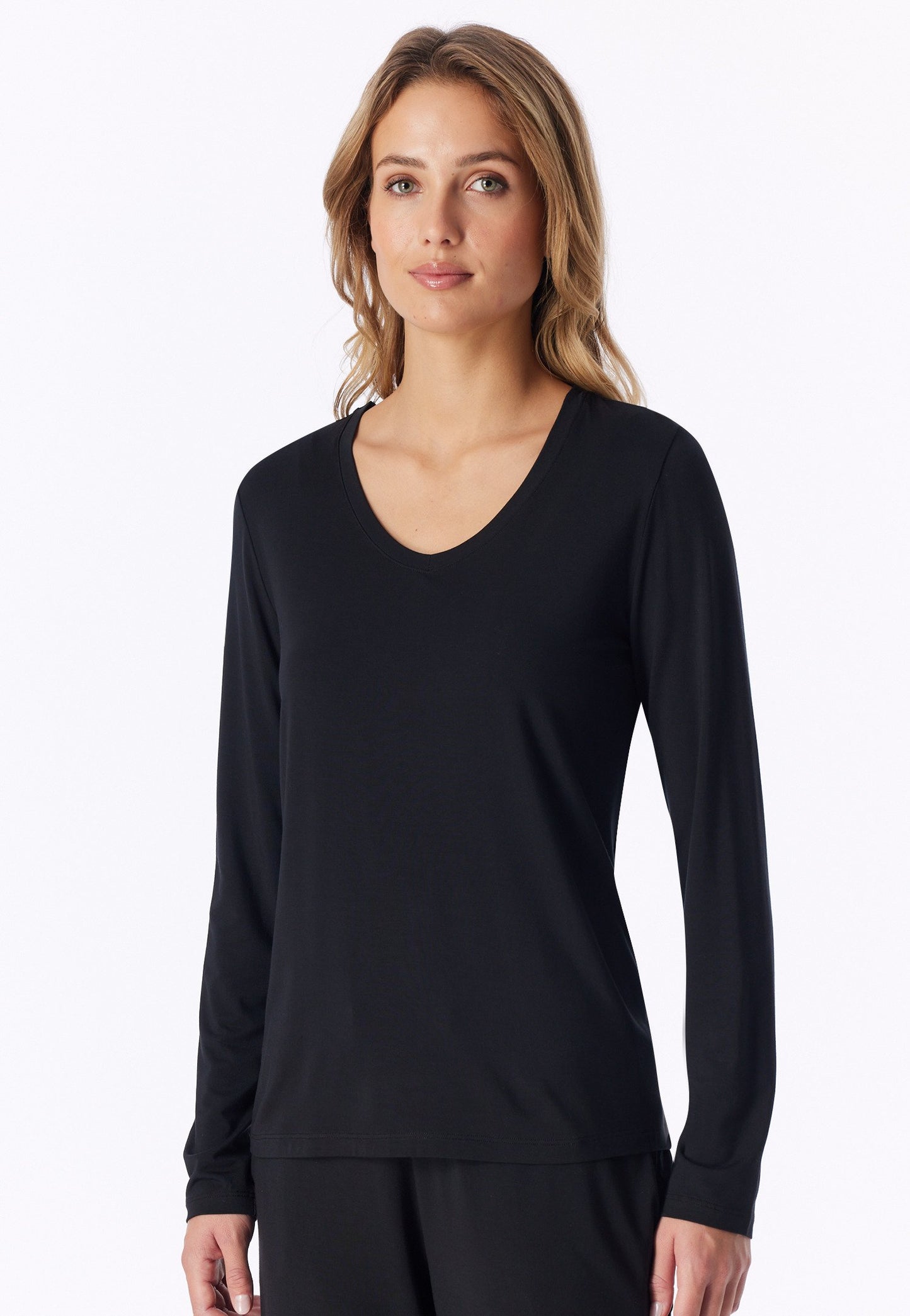 Shirt langarm V-Ausschnitt (Schwarz)