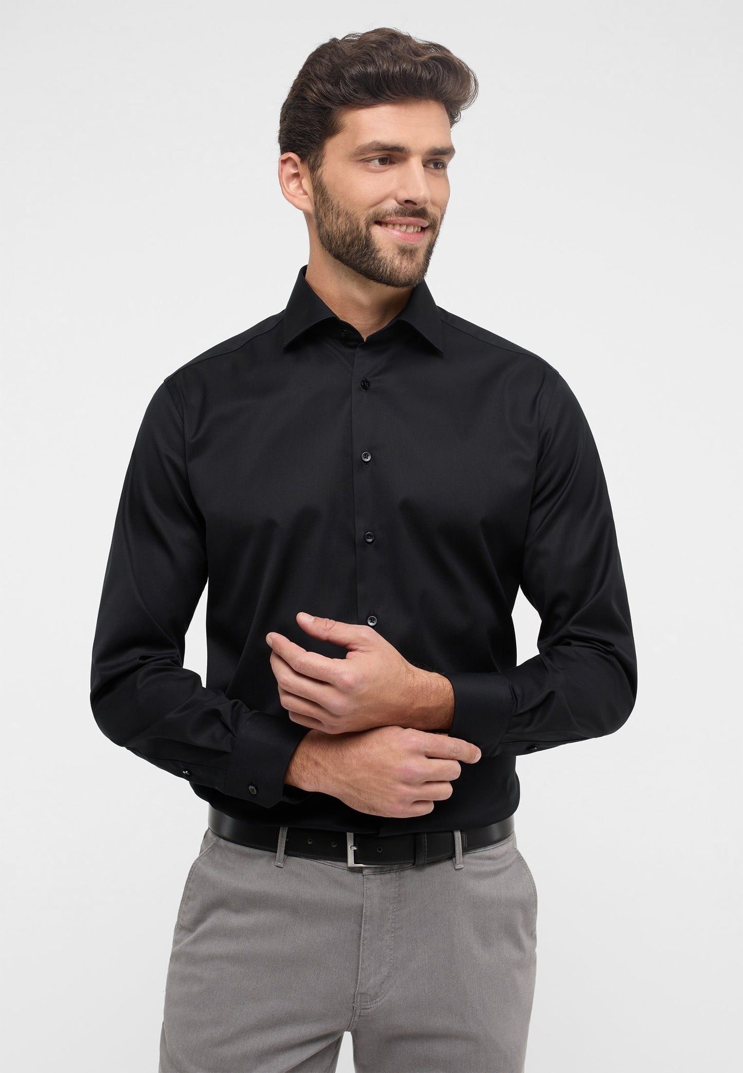ETERNA unifarbenes Cover Shirt MODERN FIT (Schwarz)