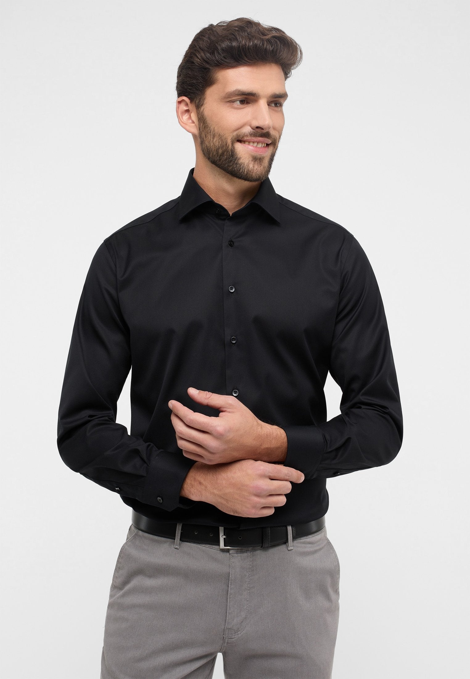 ETERNA unifarbenes Cover Shirt MODERN FIT (Schwarz)