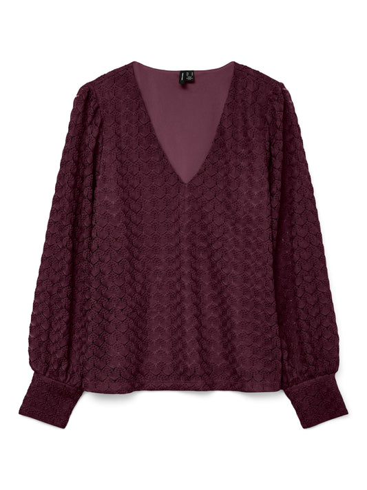 Vmbecca Ls V-neck Lace Top Jrs Noos (Winetasting)