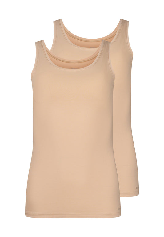 Skiny Damen Tanktop Doppelpack SKINY ADVANTAGE Cotton Stretch (Beige)
