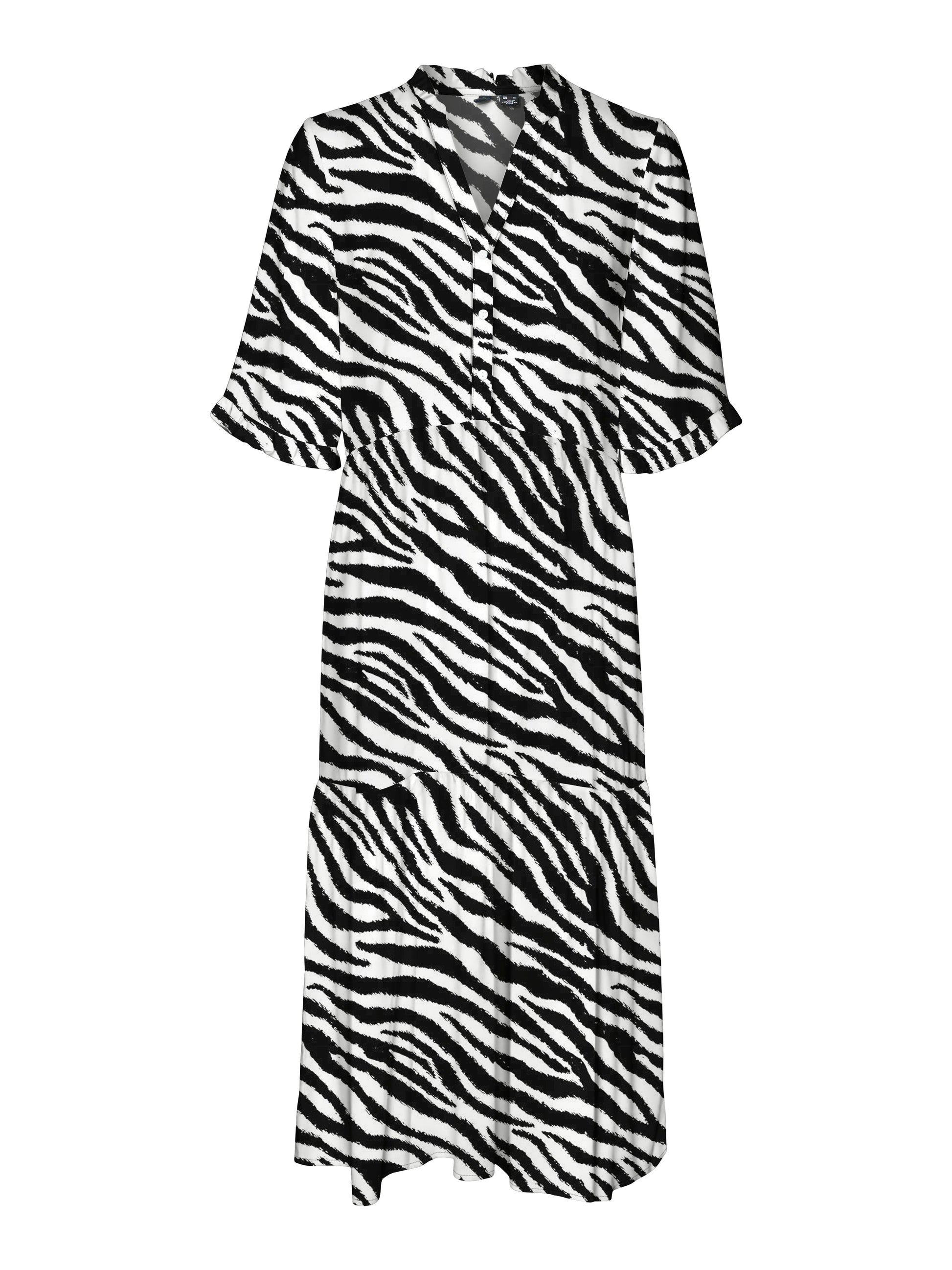 Vmeasy Joy 2/4 Frl Calf Dress Wvn Ga (Birch/zebr)