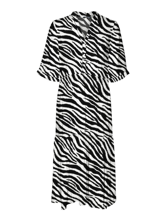 Vmeasy Joy 2/4 Frl Calf Dress Wvn Ga (Birch/zebr)