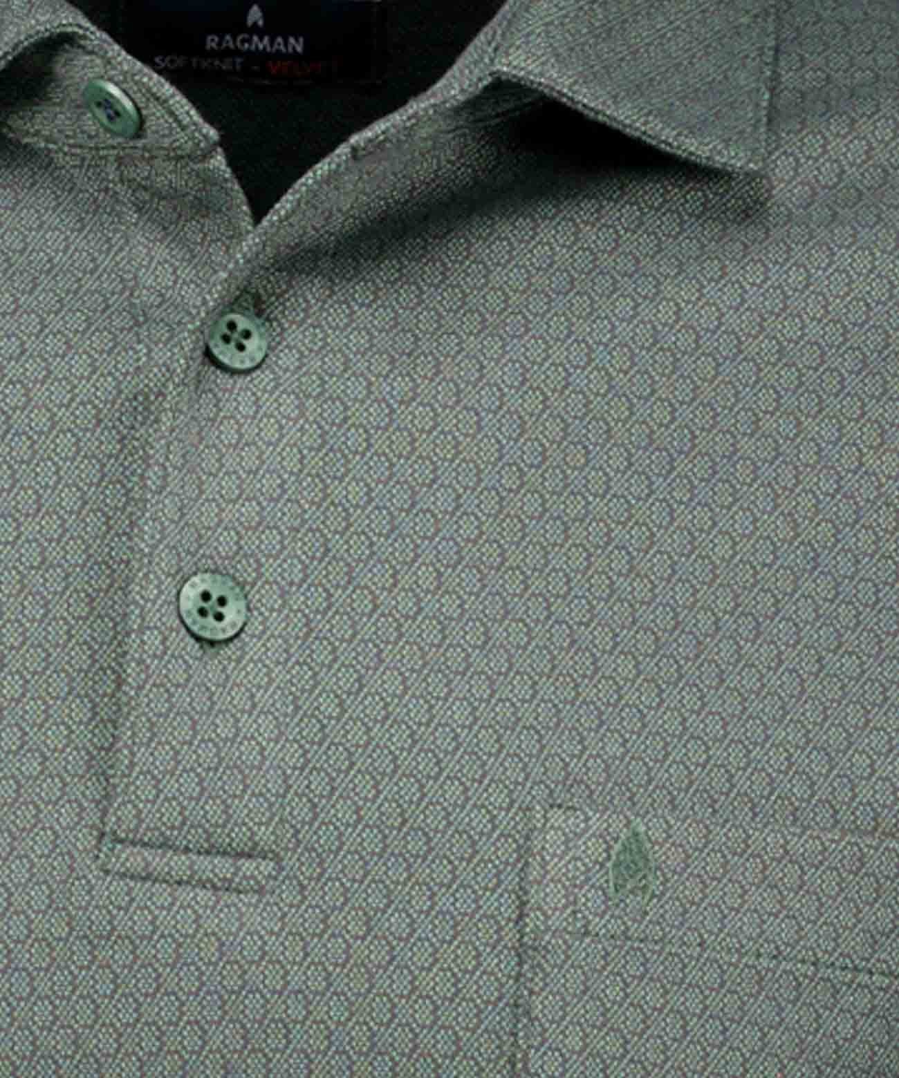 Softknit-Poloshirt Mini-Jacquard, Langarm (Moosgrun)