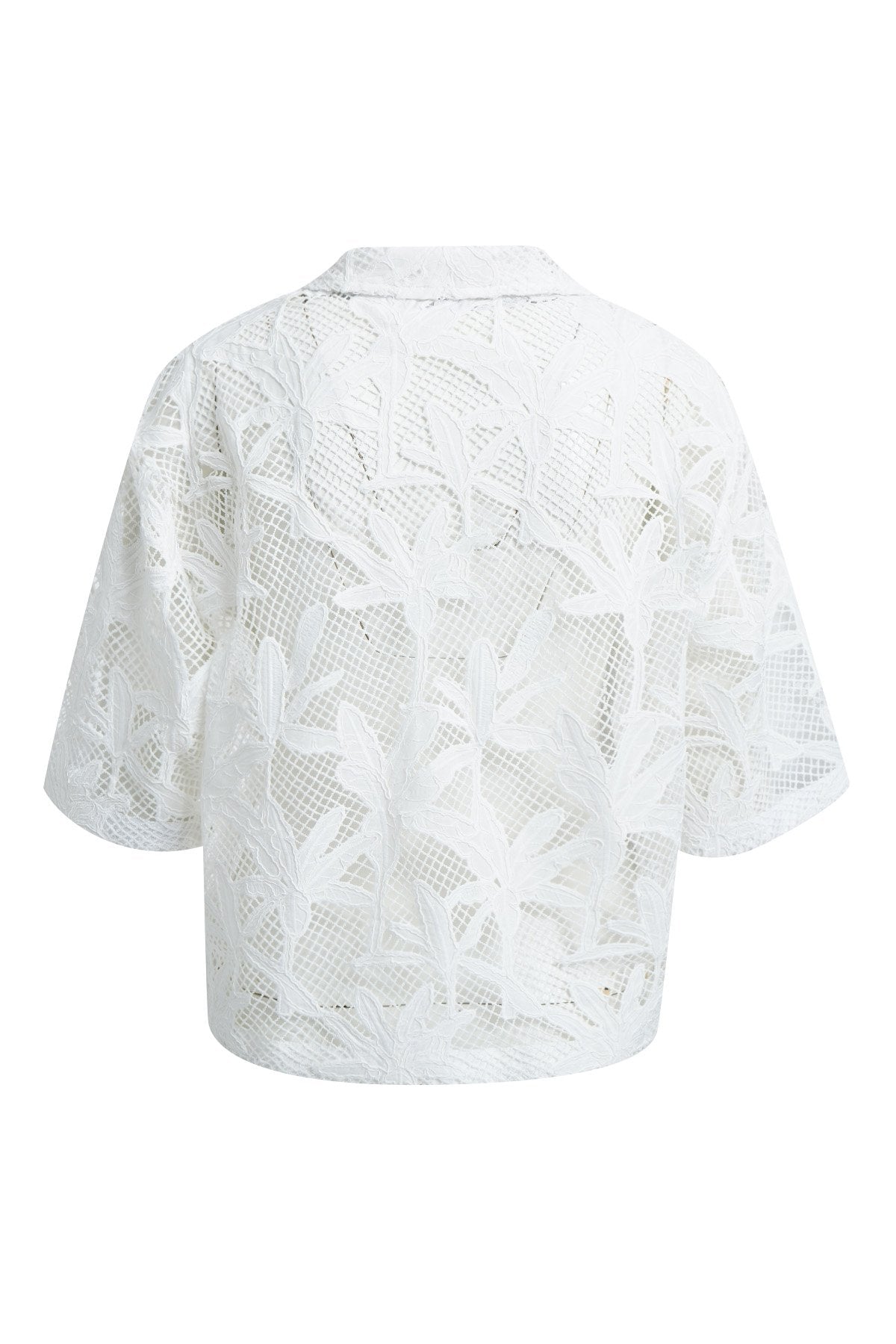Cropped Embroidered Lace Jacket (White Print)